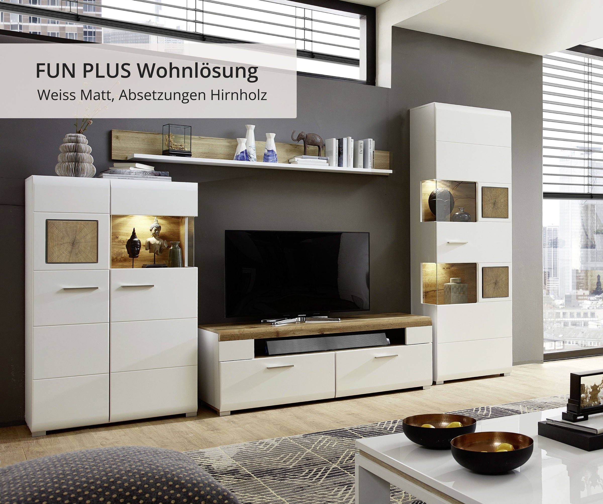 Innostyle Wohnwand »FUN PLUS«, (4 St.), inkl. LED-Beleuchtung