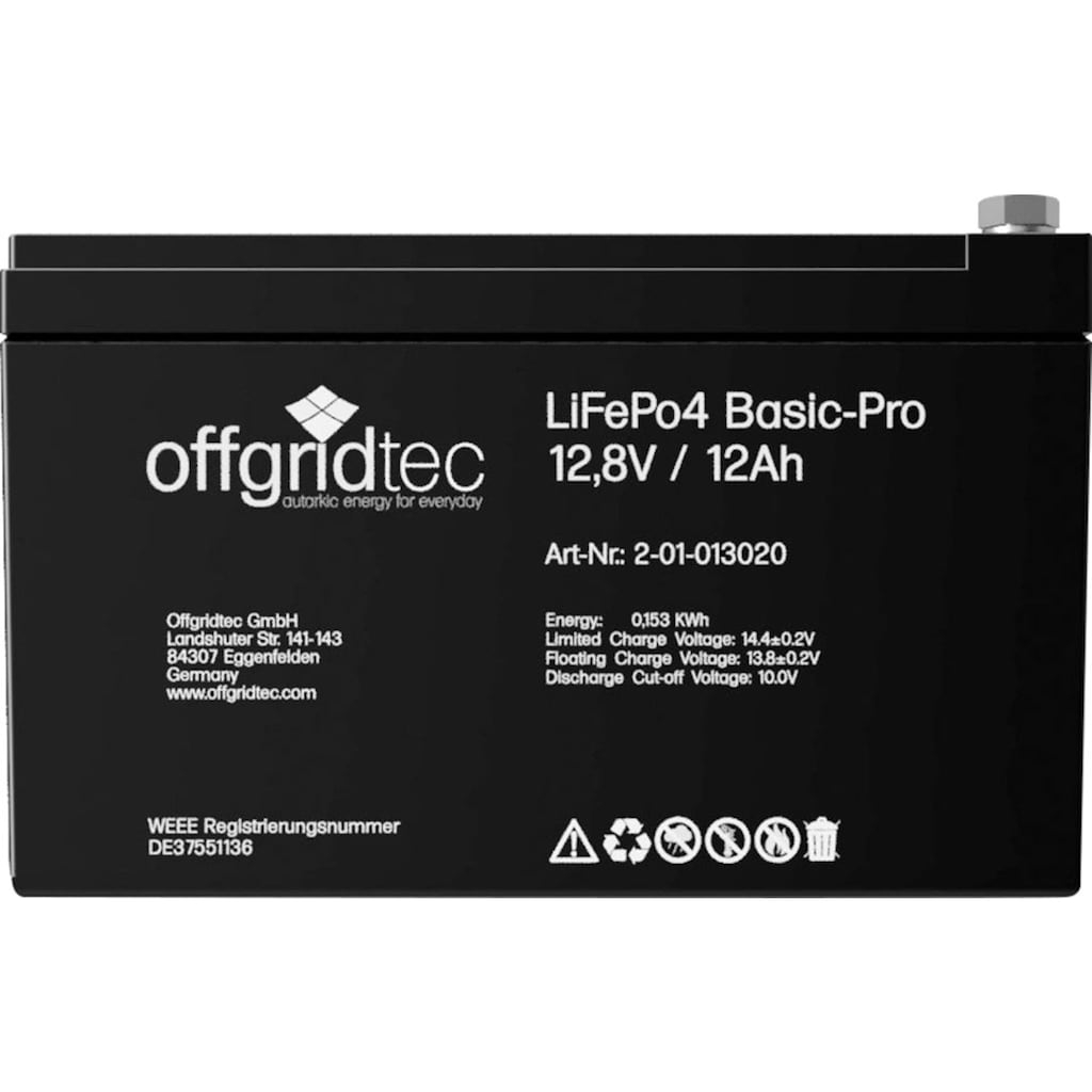 offgridtec Akku »LiFePo4 Basic-Pro 12,8V/12Ah/128Wh«, 154 mAh, 12 V