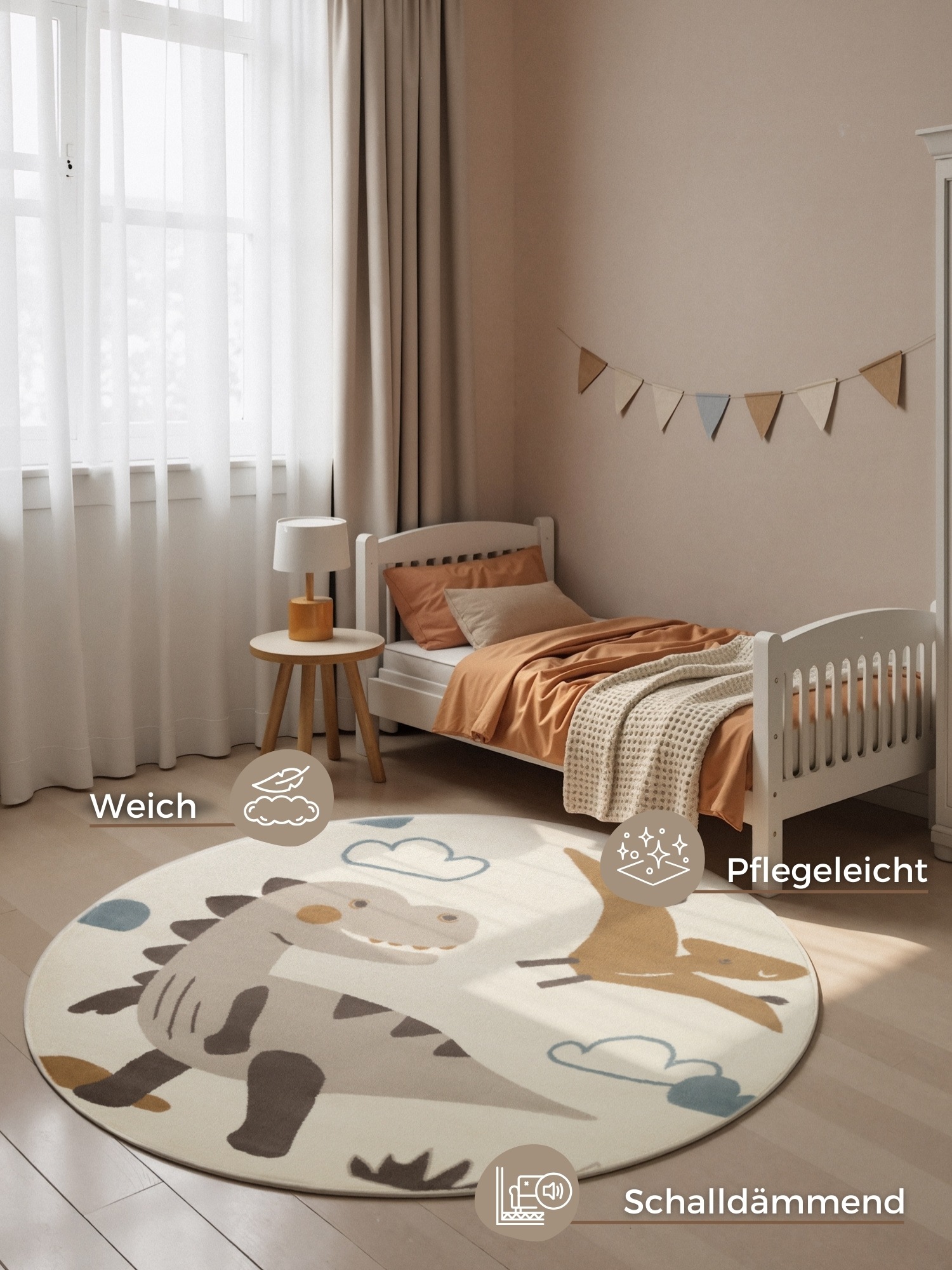 HANSE Home Kinderteppich »Dino« rund 10 mm Höhe Pflegeleicht, Weich, Kinderzimmer, Spielteppich, Spielunterlage