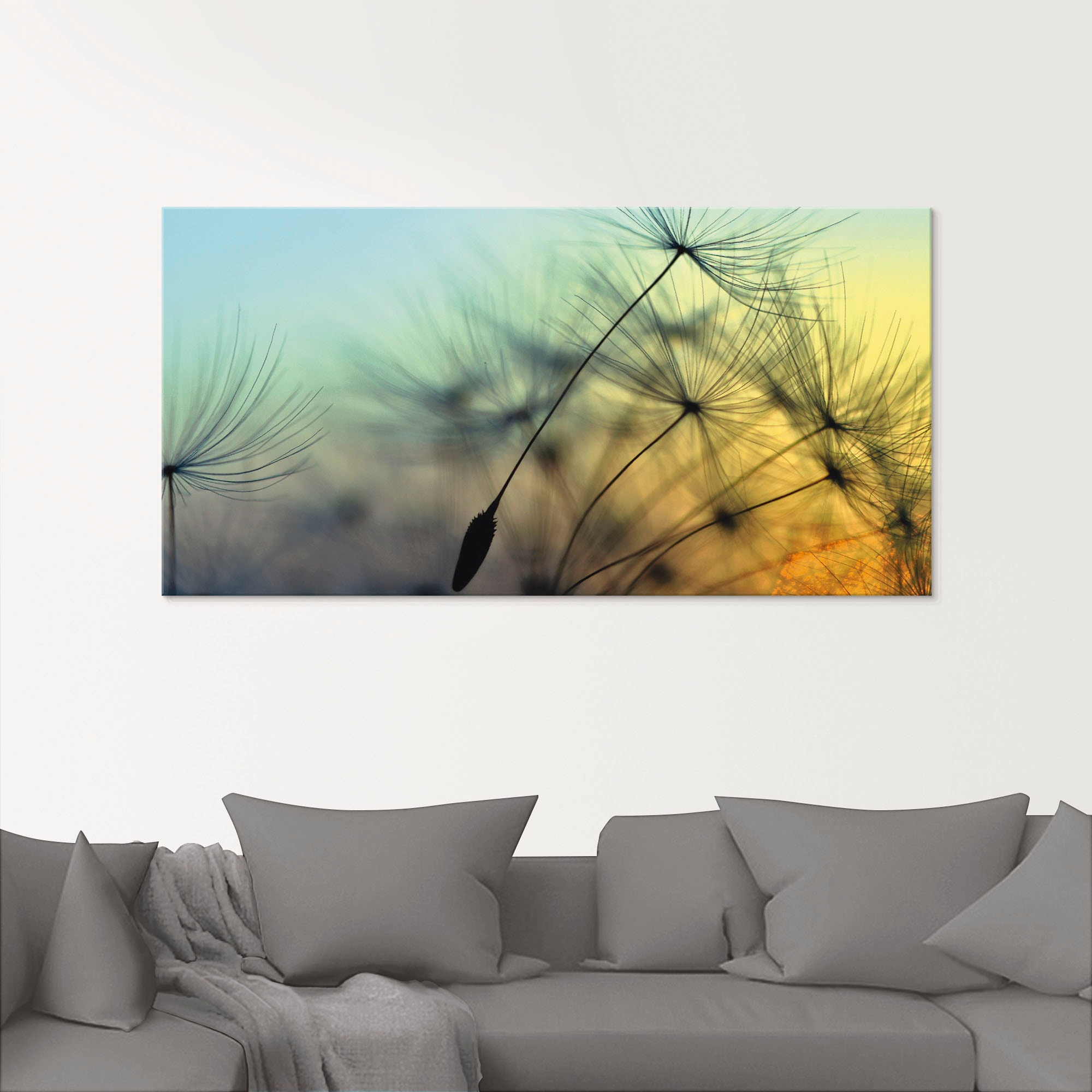 Artland Glasbild »Goldener Sonnenuntergang und Pusteblumen«, Blumen, (1 St.), in verschiedenen Größen