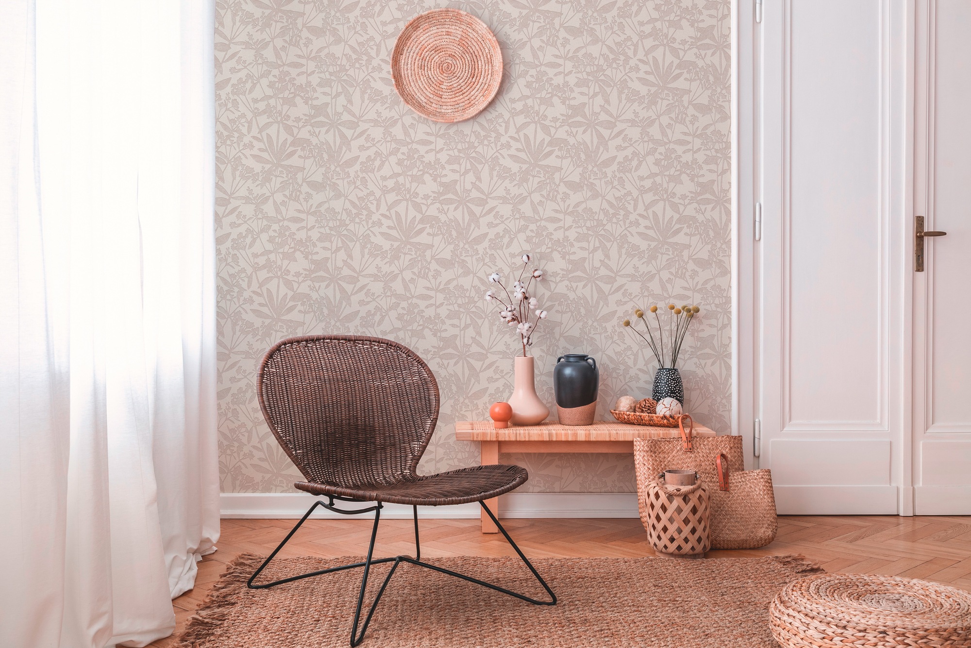 A.S. Création Vliestapete »Terra Tapete Blätter Floral« gemustert | matt | neutral strukturiert Natur-Tapete Landhaus Tapeten Wohnzimmer Schlafzimmer Küche modern