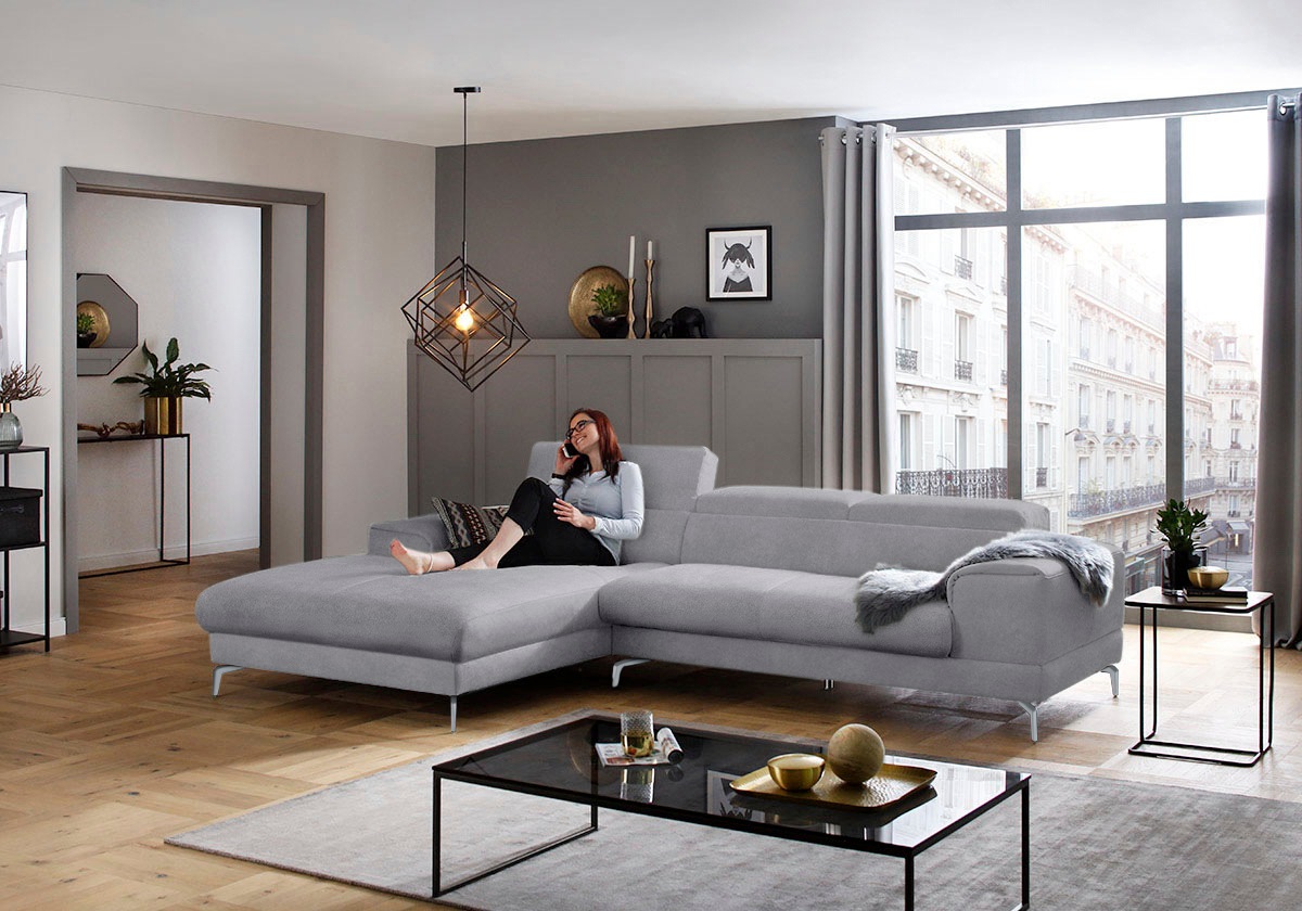 W.SCHILLIG Ecksofa »piedroo, Designsofa mit tollem Sitzkomfort, bequem und elegant, L-Form«, Kopfteilverstellung, wahlweise mit Sitztiefenverstellung, Breite 303cm