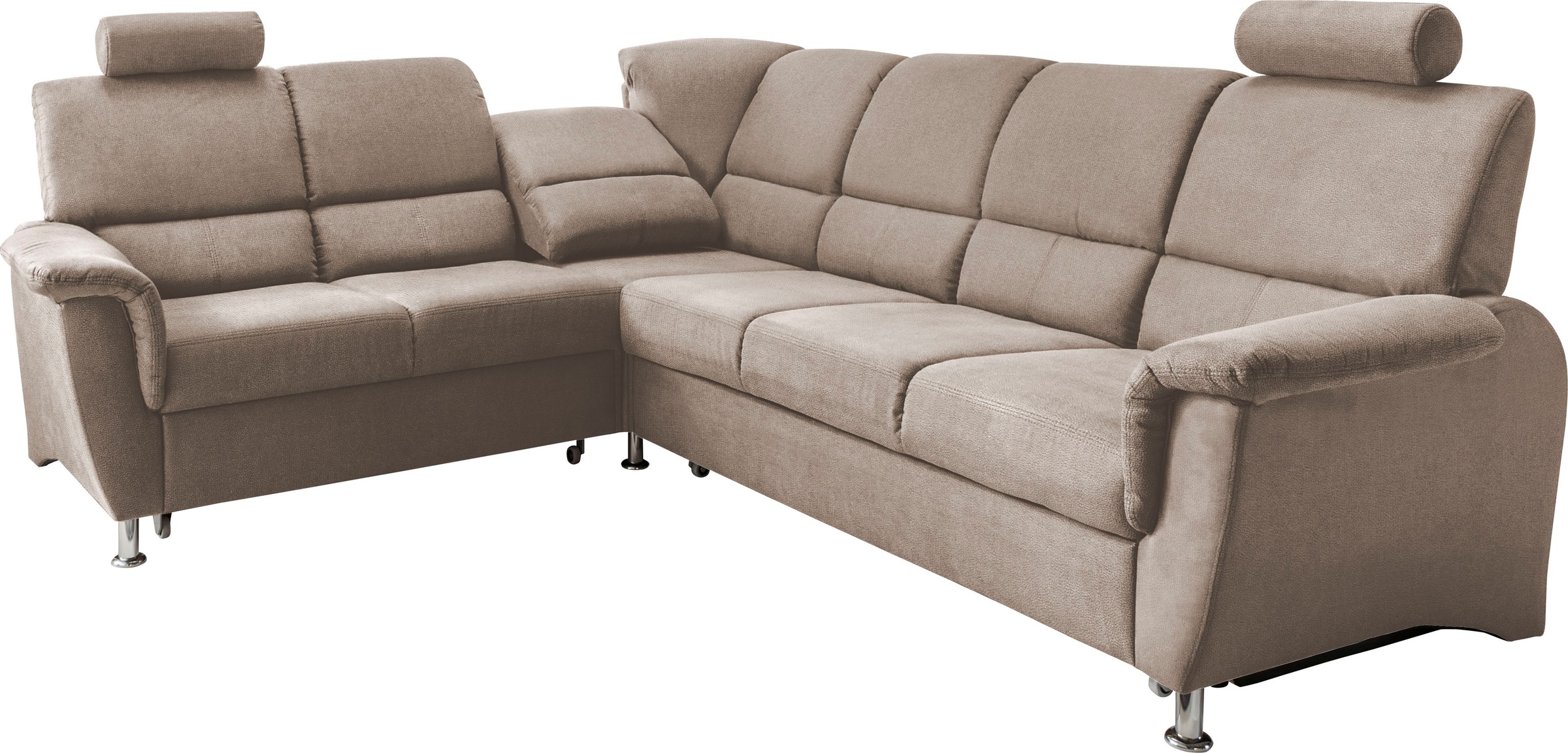 Home affaire Ecksofa »Pisa L-Form, mit Schlaffunktion, Stauraum, 2x höhenverstellbare«, Kopfstützen und Relaxfunktion im Eckelement