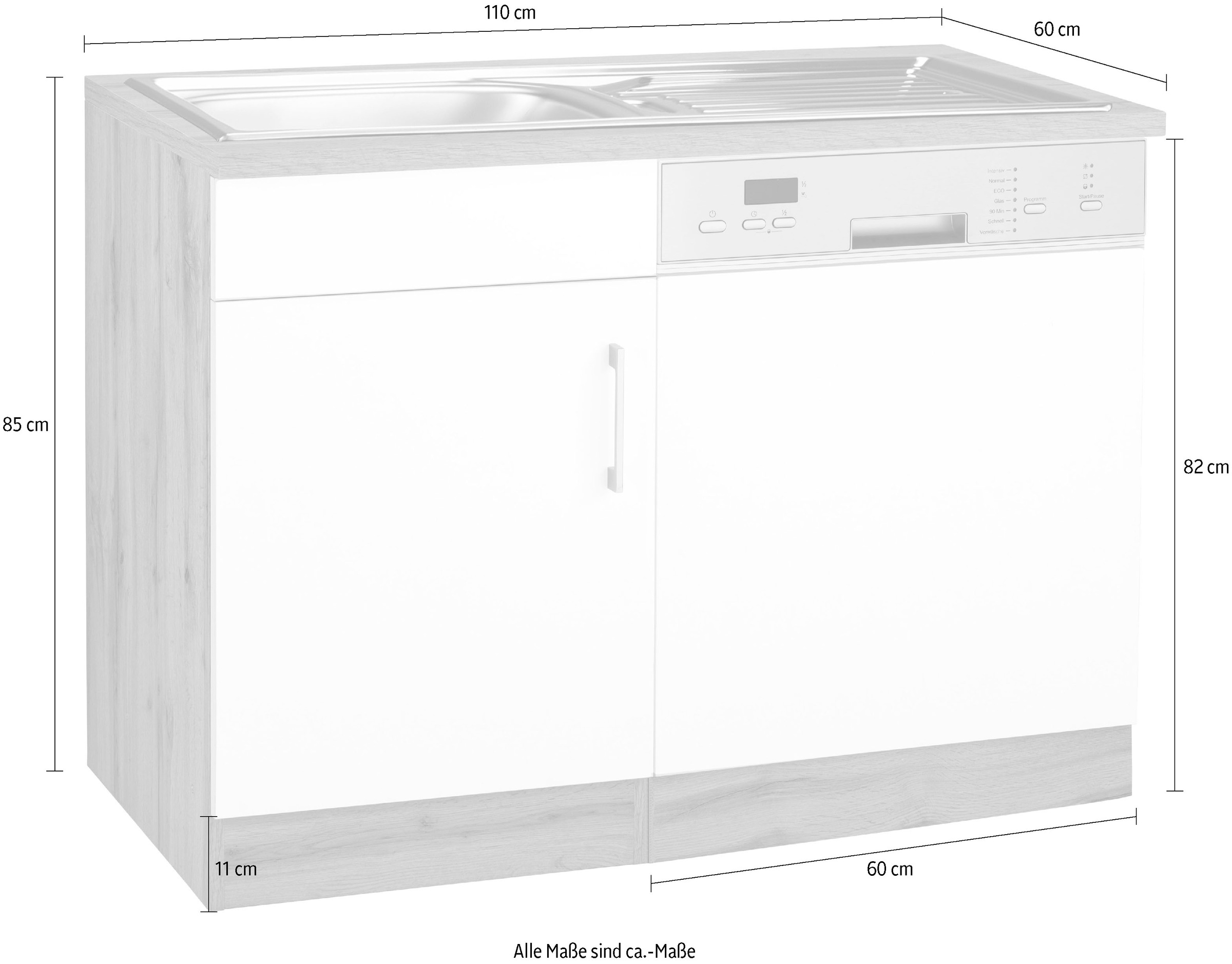 KOCHSTATION Spülenschrank »KS-Colmar«, 110 cm, Front und Sockelblende für teilintegrierten Geschirrspüler