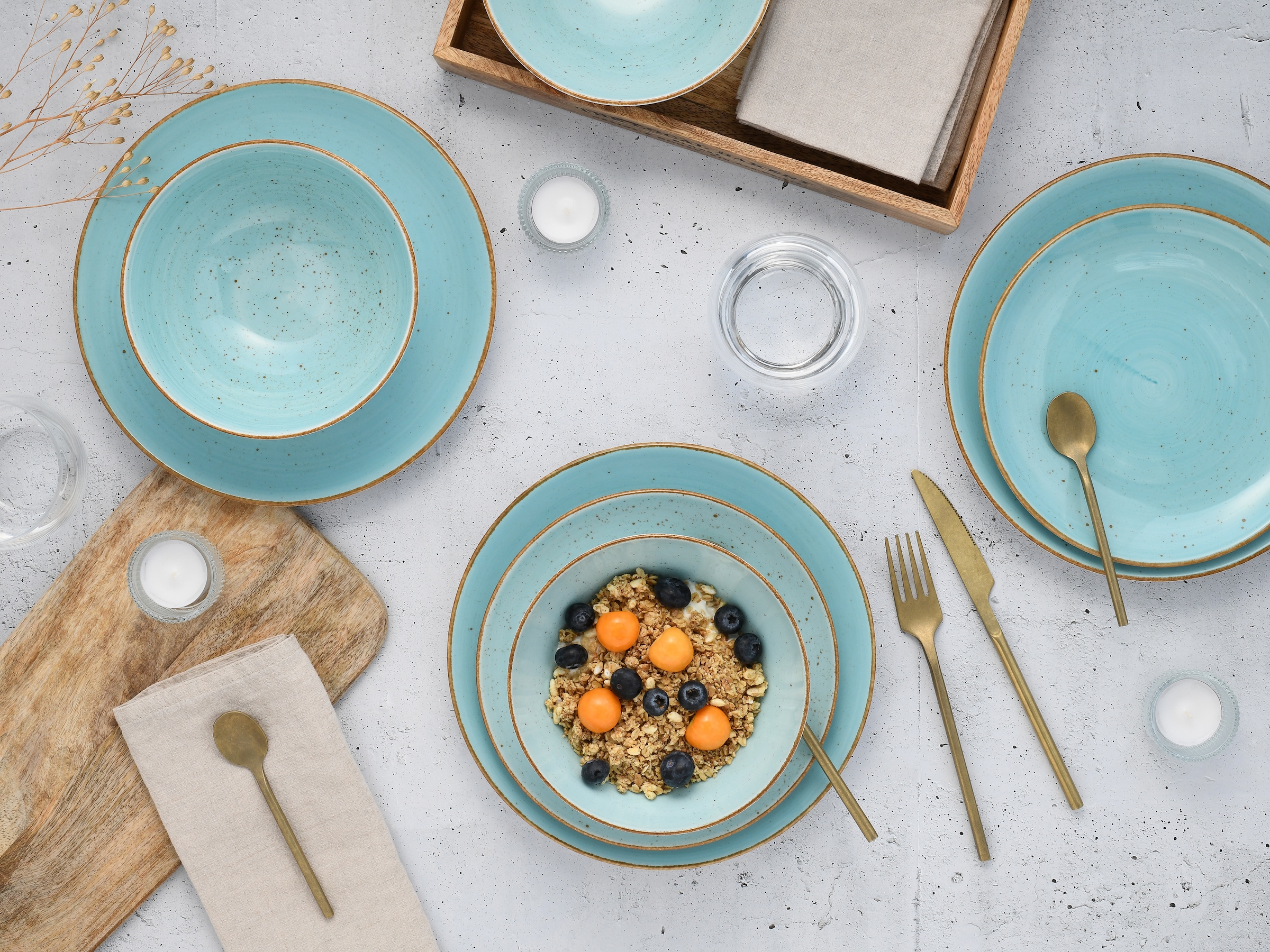 CreaTable Teller-Set »Vintage, Teller Set 12-tlg.« Naturverbundenes Design, Handgemalt