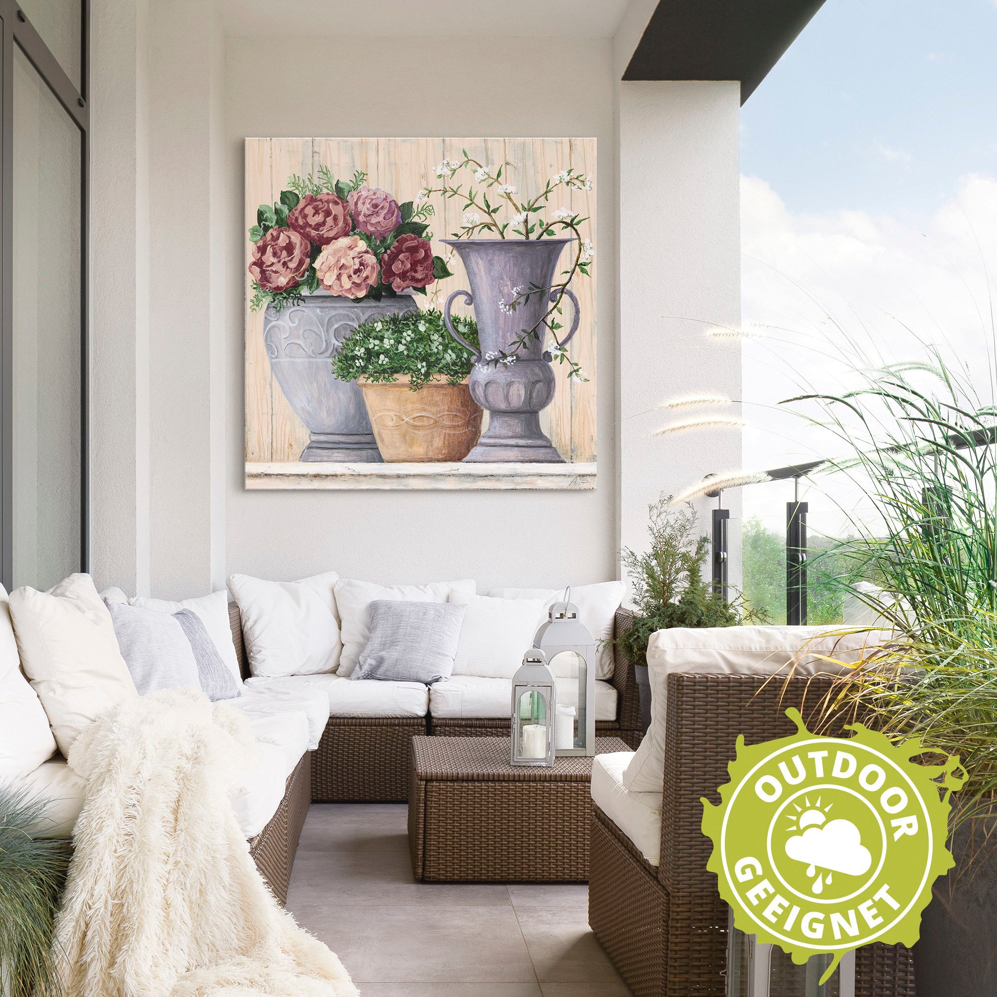 Artland Wandbild »Antike Blumen_hell«, Vasen & Töpfe, (1 St.), als Alubild, Outdoorbild, Leinwandbild, Poster, Wandaufkleber