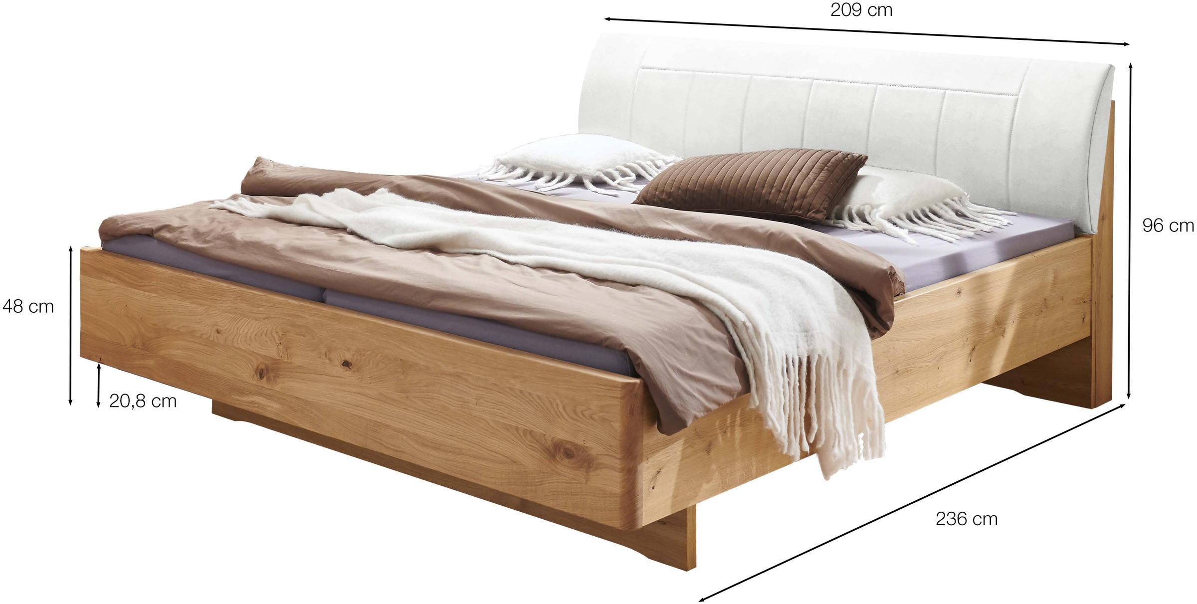 WIEMANN Holzbett »Cardiff, Bettgestell, Bettrahmen, teilmassiv, mit Polsterkopfteil«, (Belastbarkeit 110/220 Kg, 4-fache höhenverstellbar, MADE IN GERMANY), Fußteil aus Massivholz, verschiedene Größen
