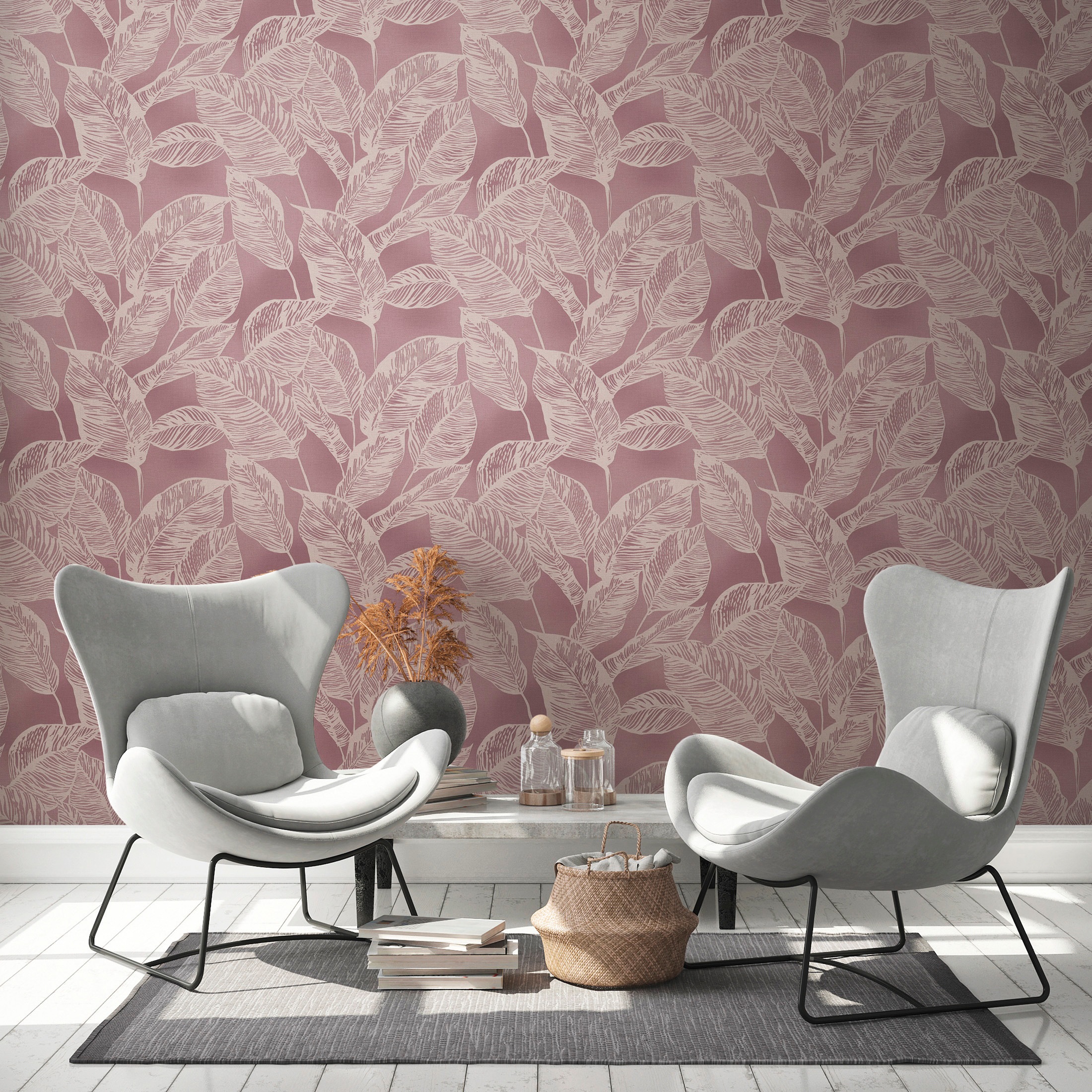 A.S. Création Vliestapete »Natural Living Pflanzen«, matt-gemustert-neutral, Tapete Blätter Vlies Vlies Wand Tapeten Wohnzimmer Schlafzimmer Küche