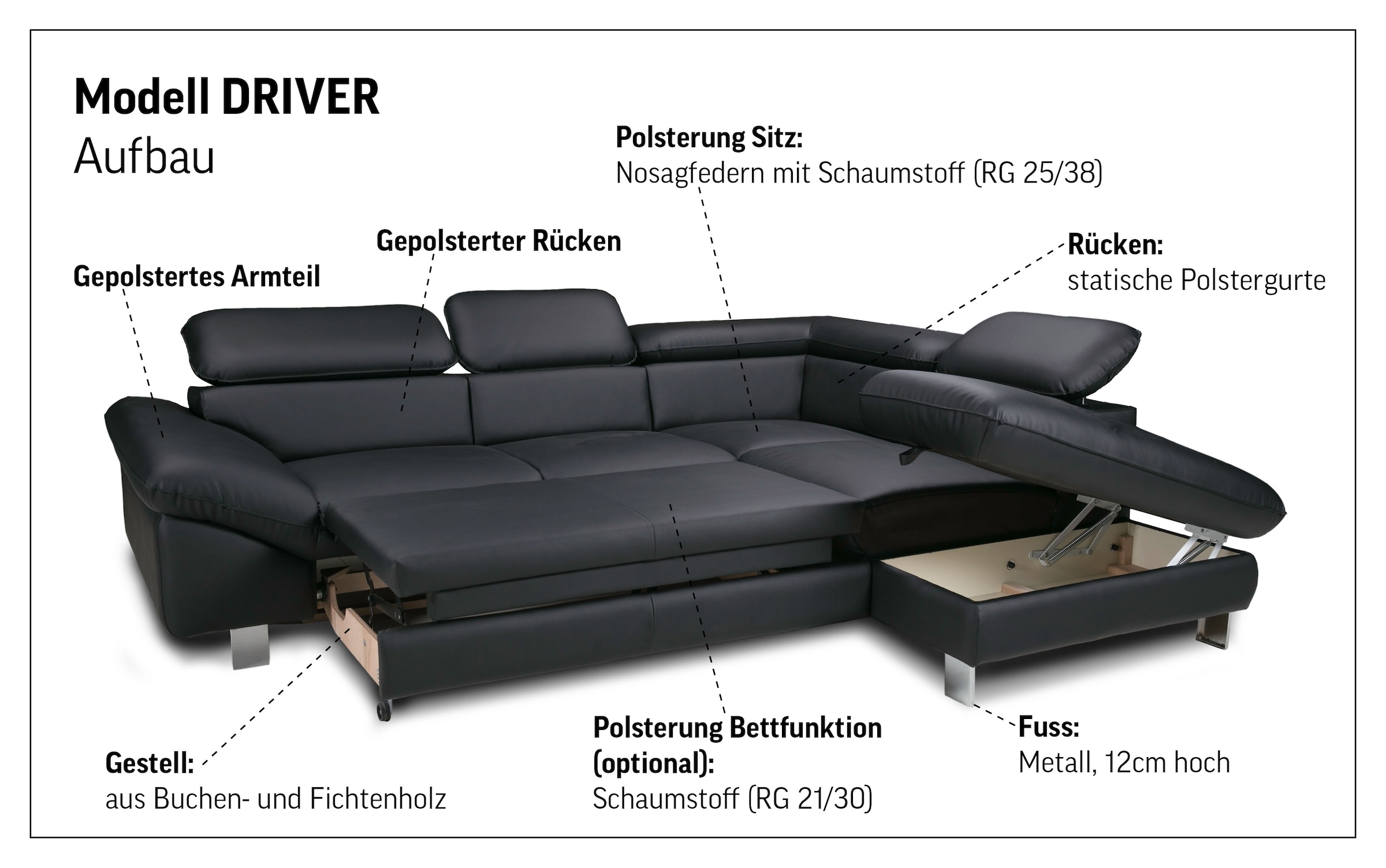 COTTA Ecksofa »Driver L-Form«, mit Kopfteilverstellung, wahlweise mit Bettfunktion & Bettkasten