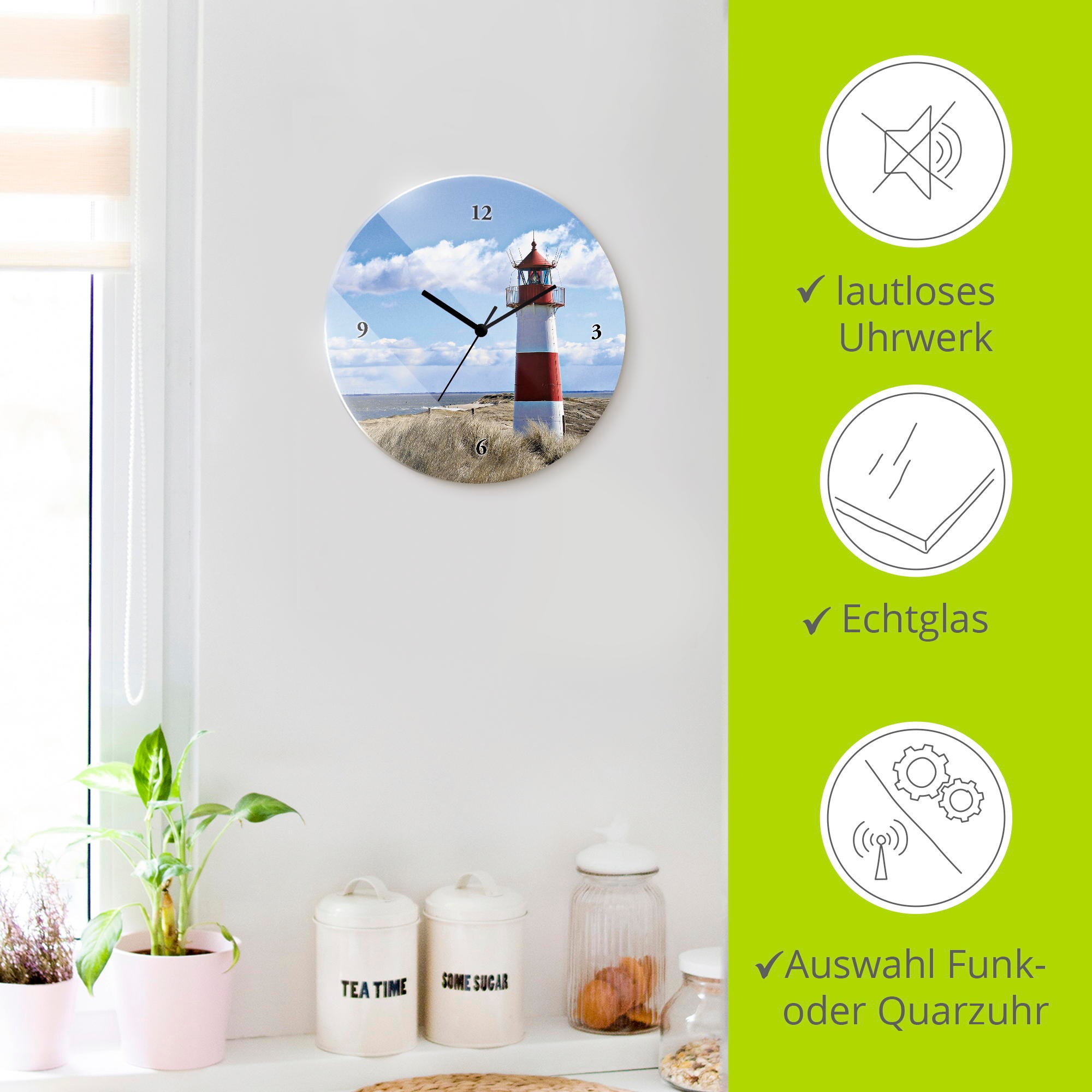 Artland Wanduhr »Leuchtturm Sylt« wahlweise mit Quarz- oder Funkuhrwerk, lautlos ohne Tickgeräusche