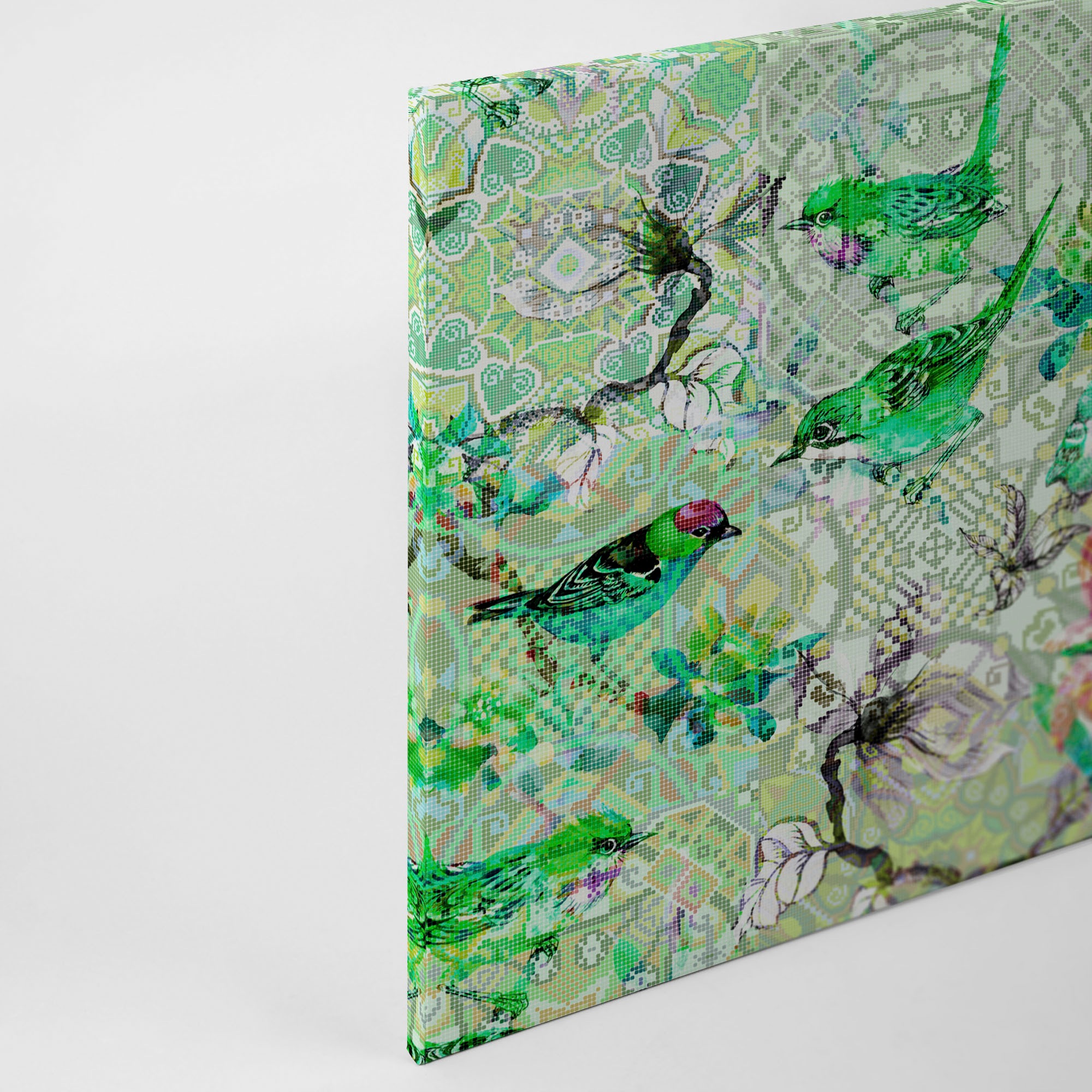 A.S. Création Leinwandbild »mosaic birds«, Kunst-Vögel-Kinder, (1 St.), Mosaik Keilrahmen Floral Blumen Vögel Leinwand-Bild Wohnzimmer modern
