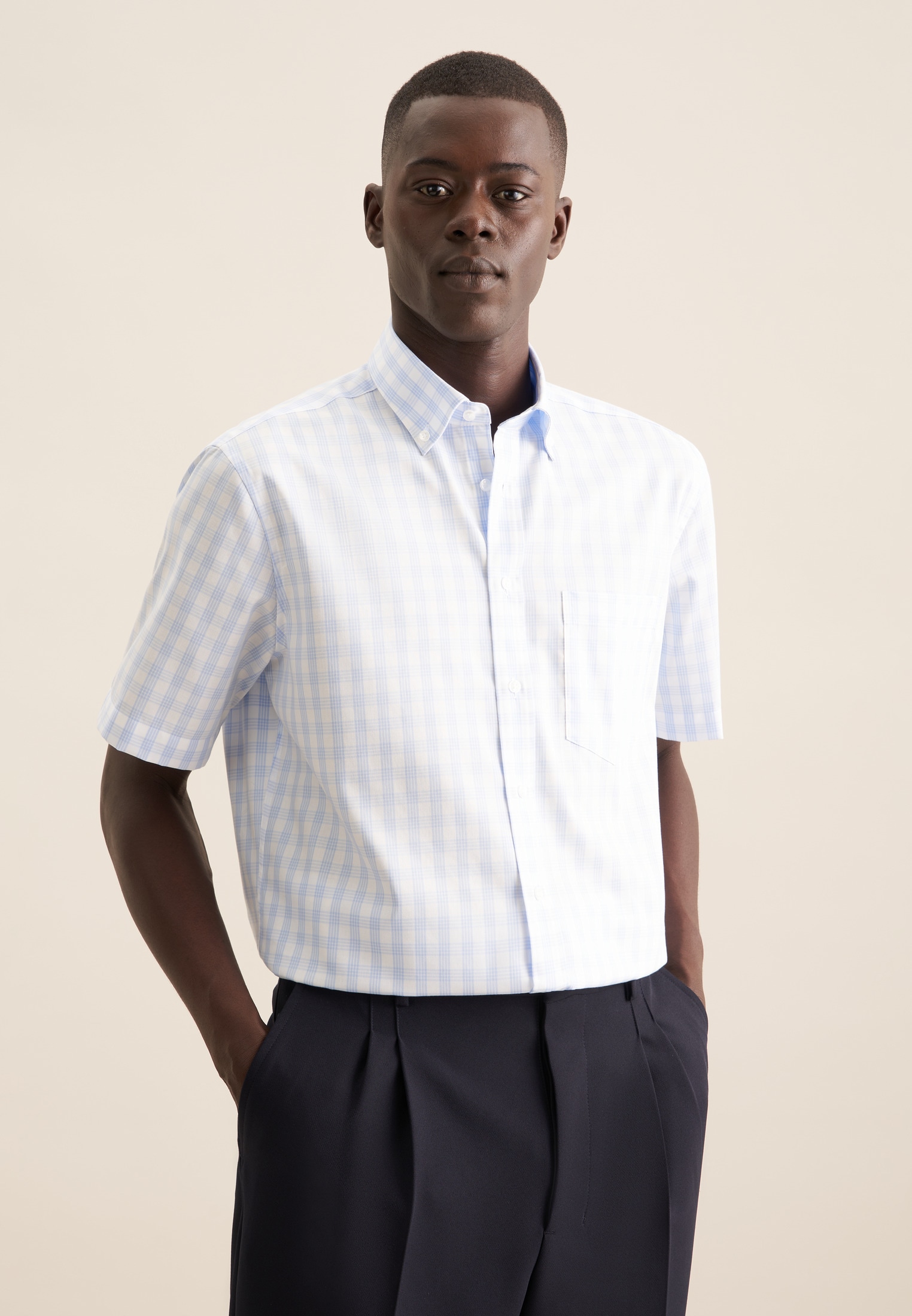 seidensticker Businesshemd »Comfort« Comfort 1/2 Button-Down-Kragen Karo