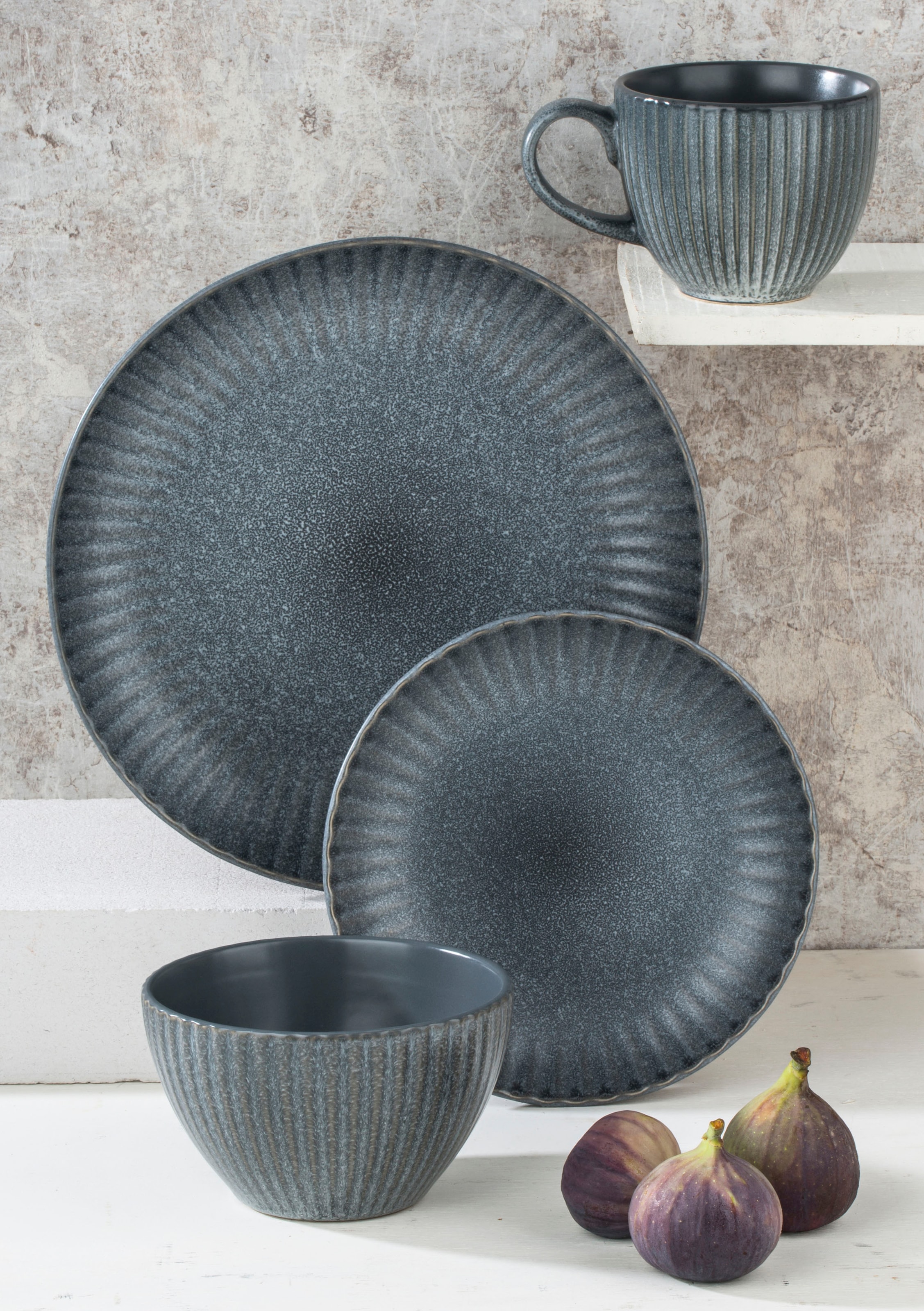 Retsch Arzberg Kombiservice »Shell Grey«, (Set, 16 tlg.), hochwertige REACTIVE-Glasur