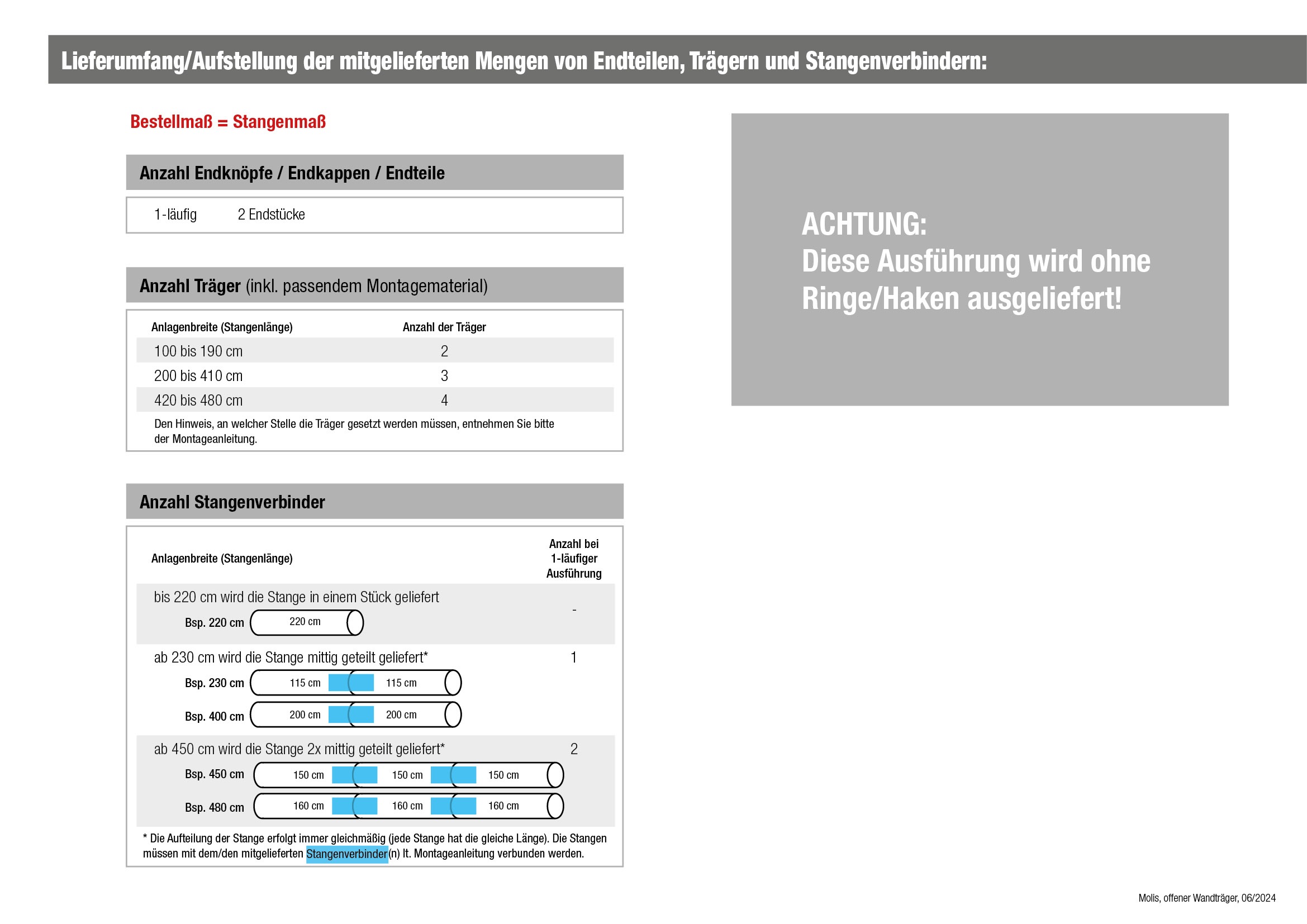 GARESA Gardinenstange »MOLIS mit offenem Träger«, 1 läufig-läufig, Wunschmaßlänge, Vorhanggarnitur, verlängerbar, Wandmontage, Keil, ohne Ringe