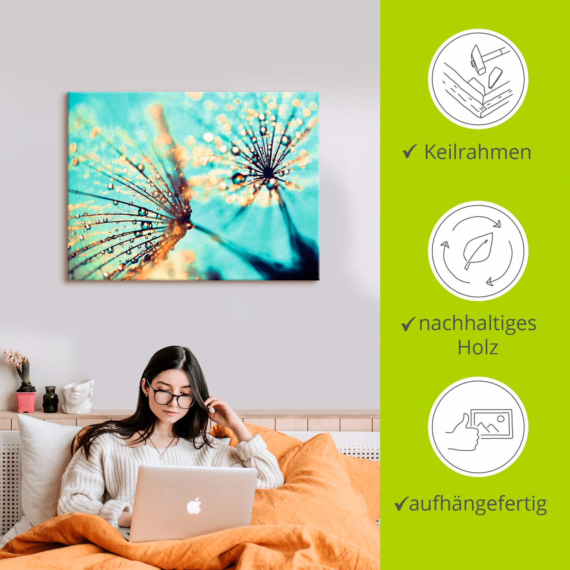 Artland Wandbild »Pusteblume aqua«, Blumen, (1 St.), als Leinwandbild, Poster, Wandaufkleber in verschied. Größen