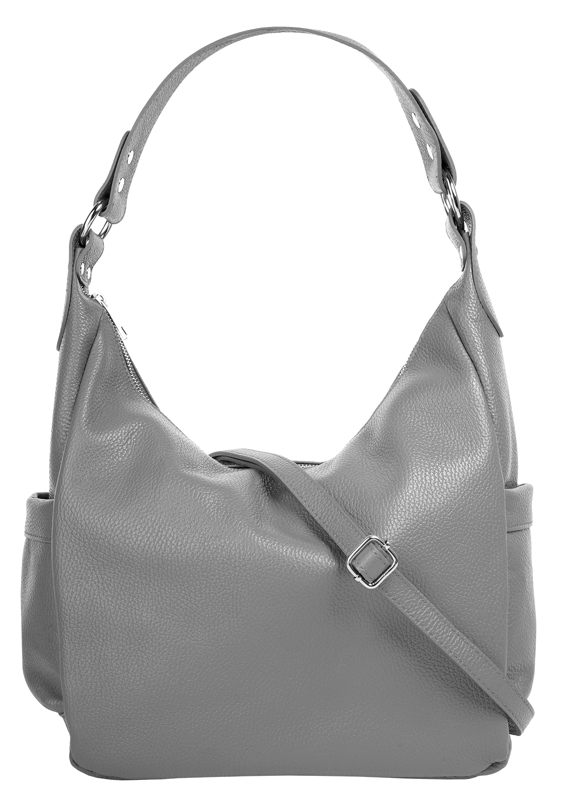 Shopper, echt Leder, Made in Italy, Gr. B/H/T: 35 cm x 25 cm x 10 cm onesize, grau