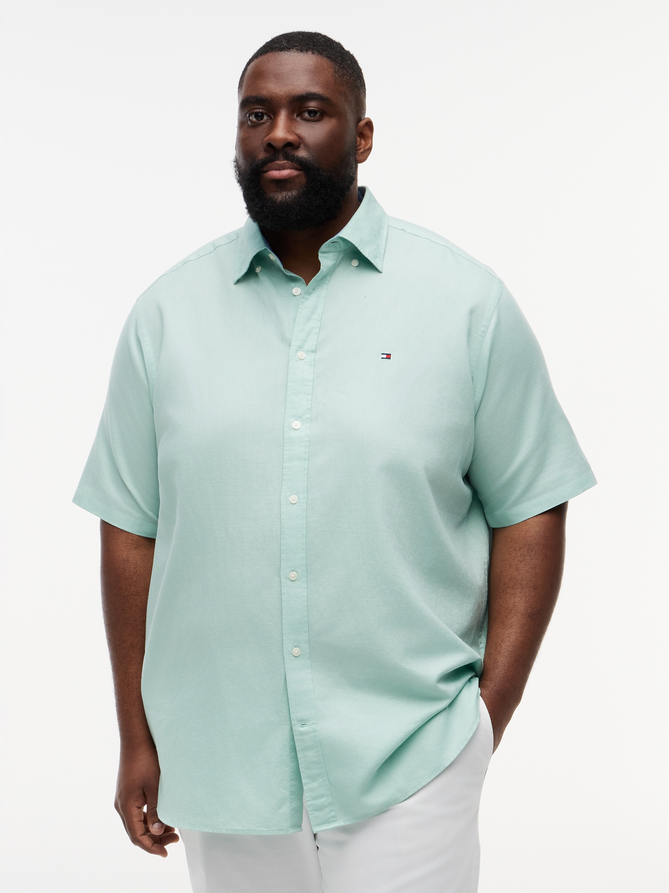 Tommy Hilfiger Big & Tall Kurzarmhemd »BT- LINEN BLND SOLID« Große Größen, Button-down-Kragen, regular fit