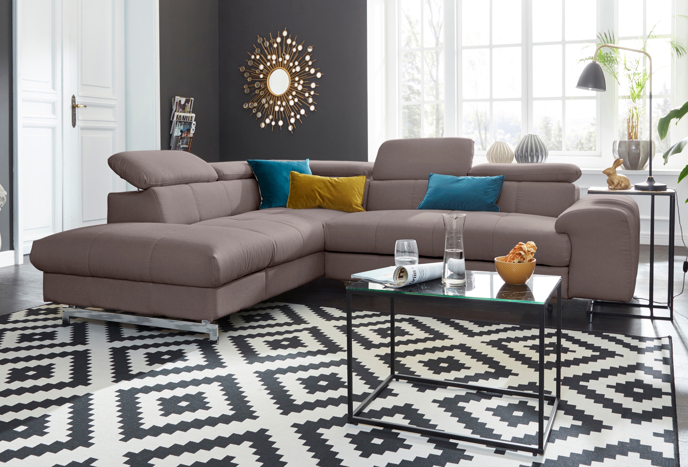 COTTA Polstergarnitur »Chef L-Form«, (Set, 2 tlg.), Set bestehend aus: Ecksofa mit Kopfteilverstellung & Hocker