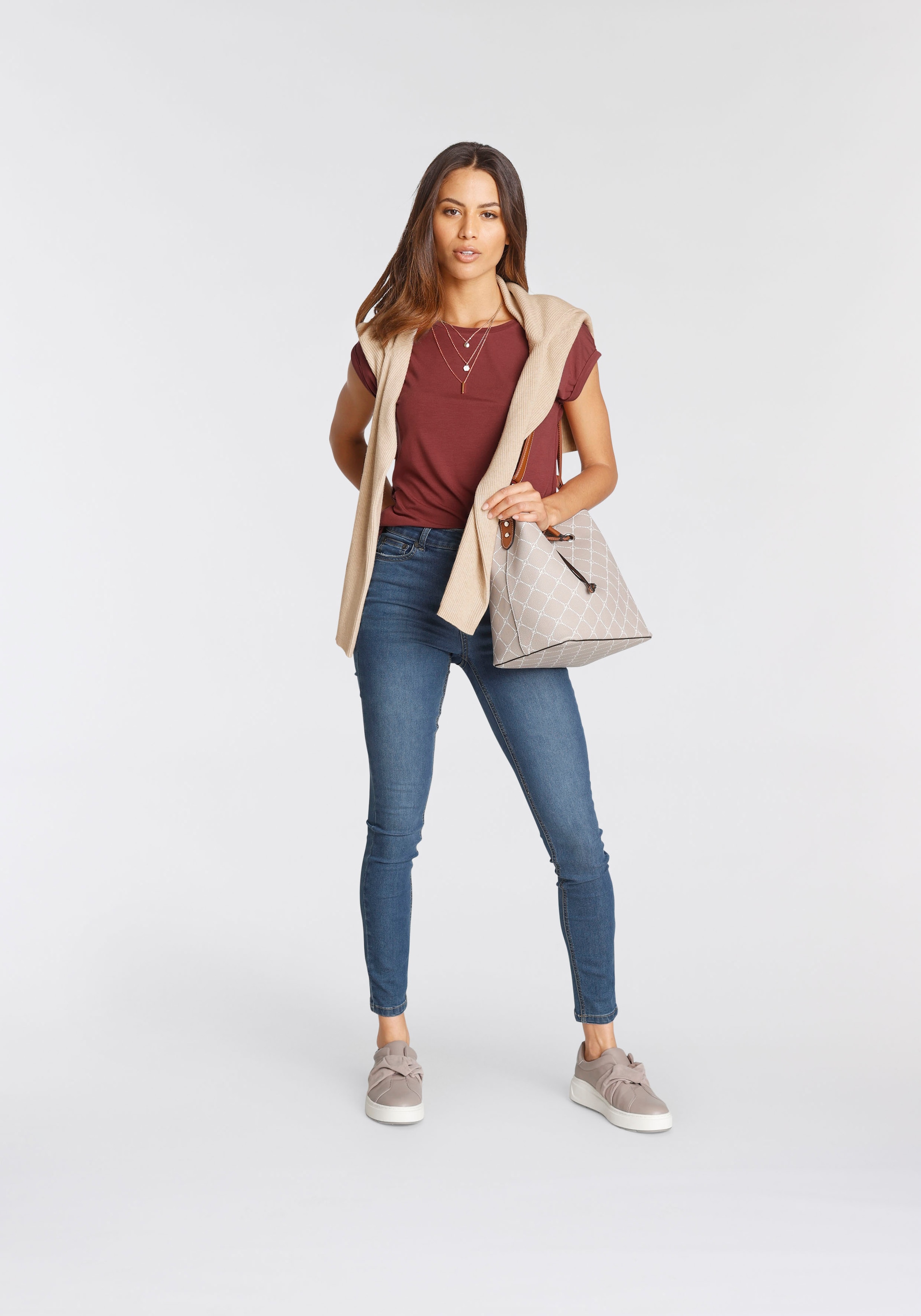 Tamaris T-Shirt mit Rundhalsausschnitt und überschnittenen Ärmeln