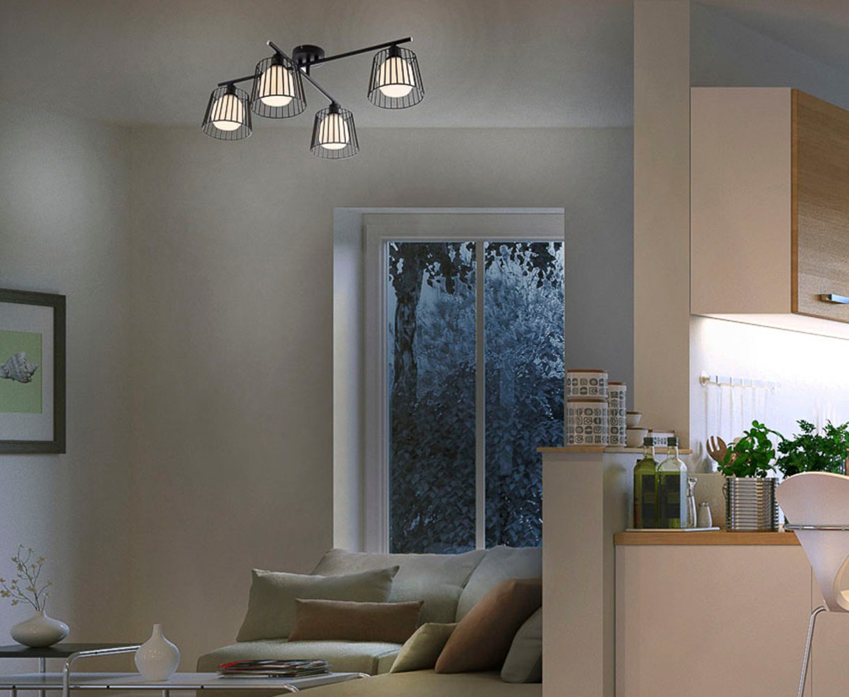 NOWA Deckenleuchte »PRISO« E14 4 Stk. Deckenlampe, Glas, Wohnzimmer, Flur, günstig online kaufen