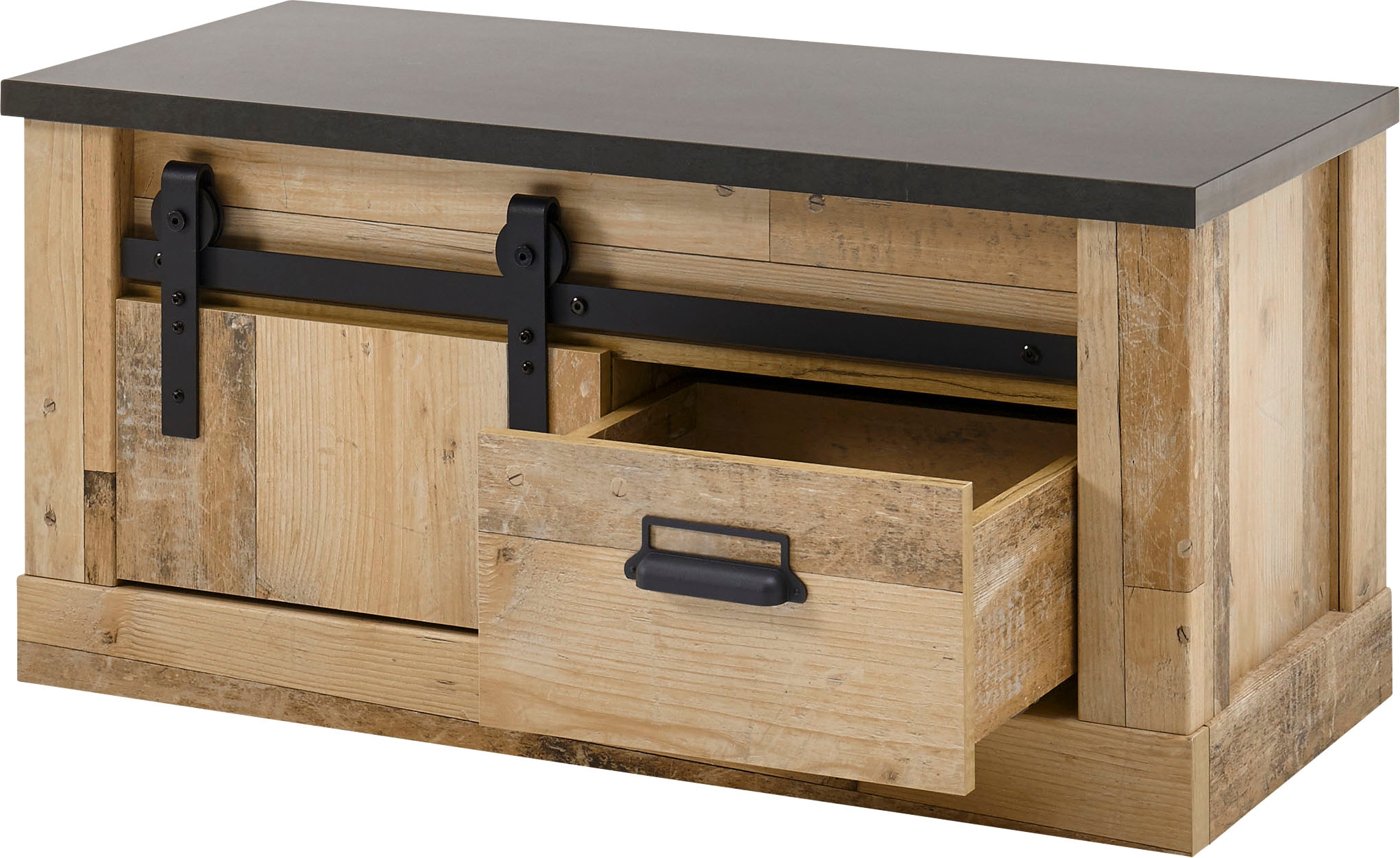 Home affaire Sitzbank »SHERWOOD«, modernes Holz Dekor, mit Scheunentorbeschlag aus Metall, Breite 93 cm