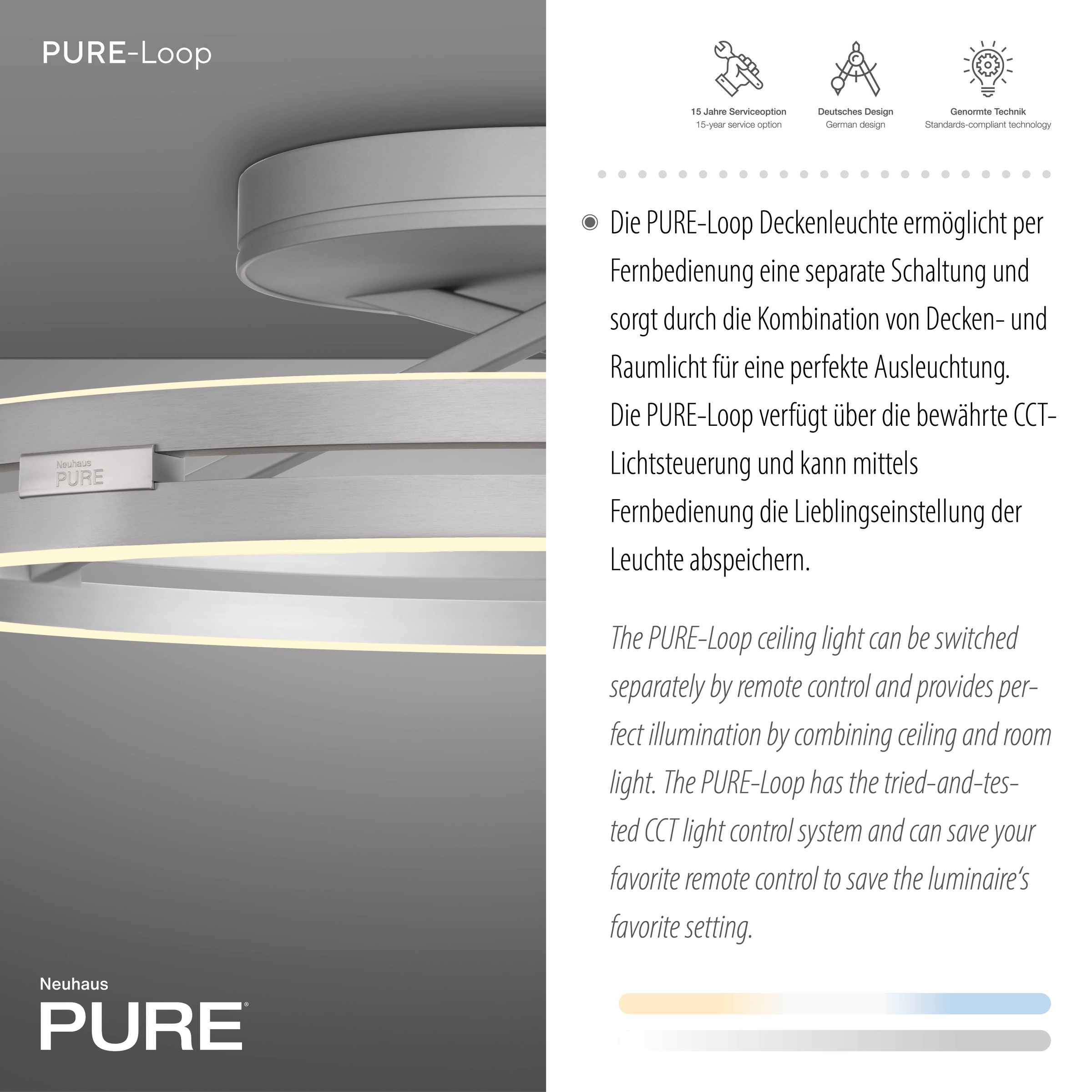 Neuhaus PURE LED Deckenleuchte »PURE Loop« LED-Board 1 Stk. warmweiß - kaltweiß Dimmbar über Fernbedienung, CCT, separat steuerbar