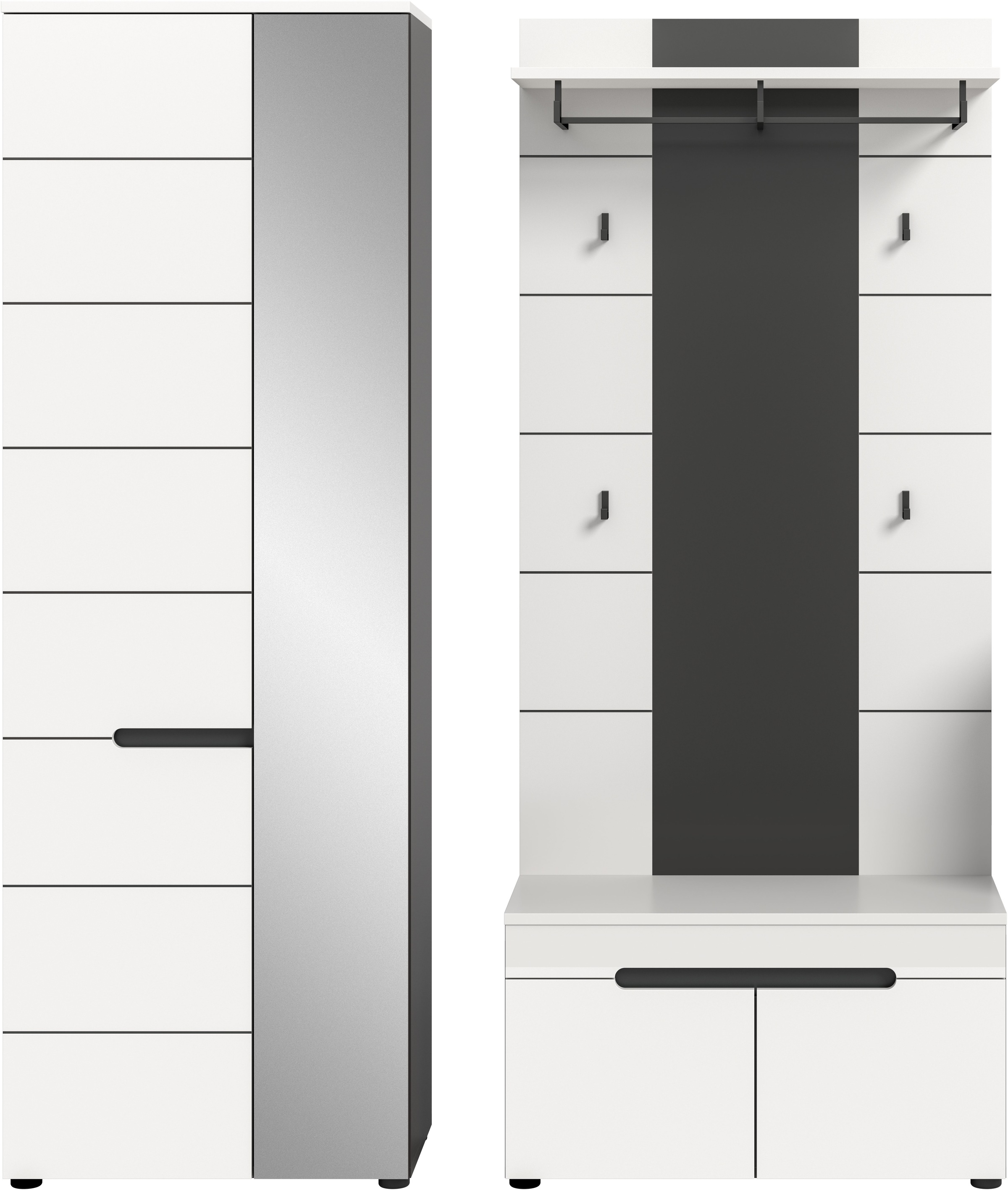 INOSIGN Garderoben-Set, (Set, 3 St., bestehend aus: Garderobenschrank, Sitzbank und Paneel), Garderobenkombination, Kombination, Set, Flurgarderobe, Diele