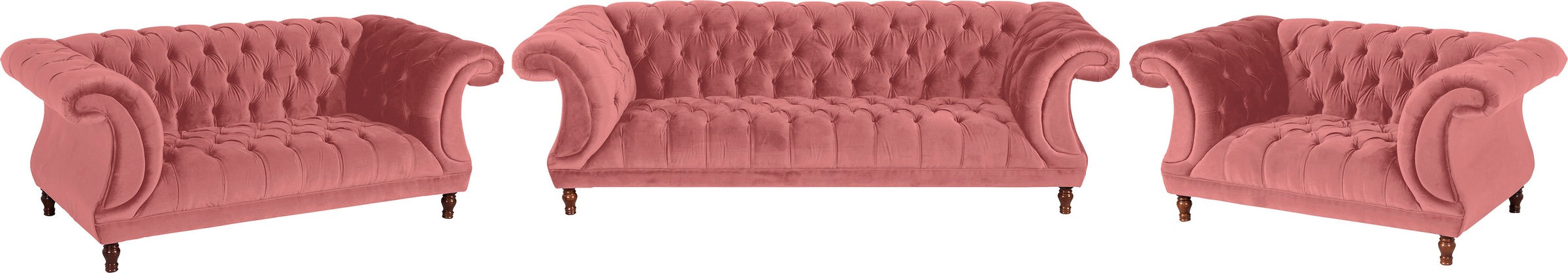 Max Winzer® Loveseat »Isabelle, Loungesessel«, Knopfheftung & gedrechselten Füßen in Buche Nussbaum, Breite 167 cm