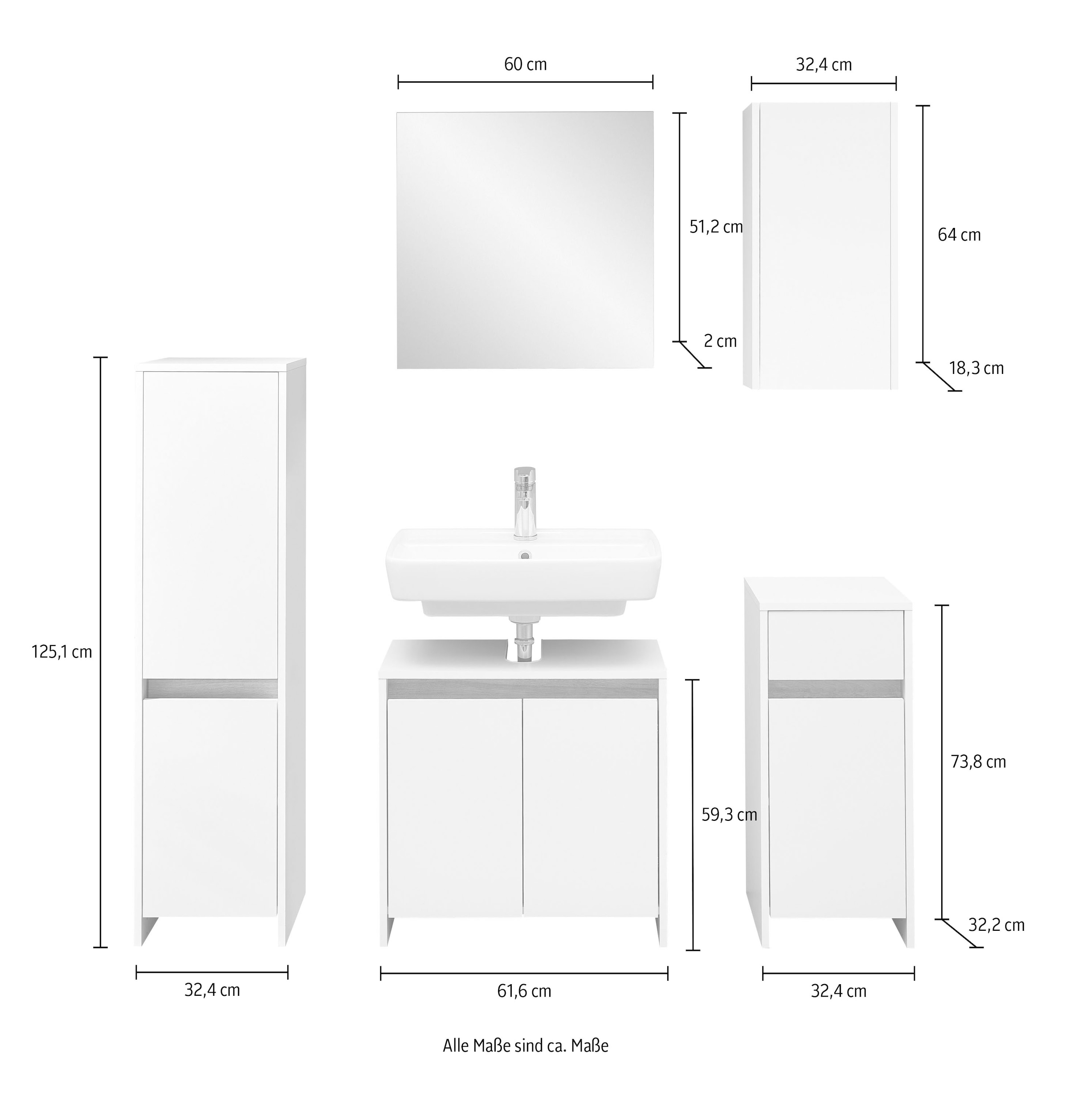 Saphir Badmöbel-Set »Quickset 100, 5-teilig, mit Holzeinlegeböden, 94cm breit« 5 Stk. tlg.