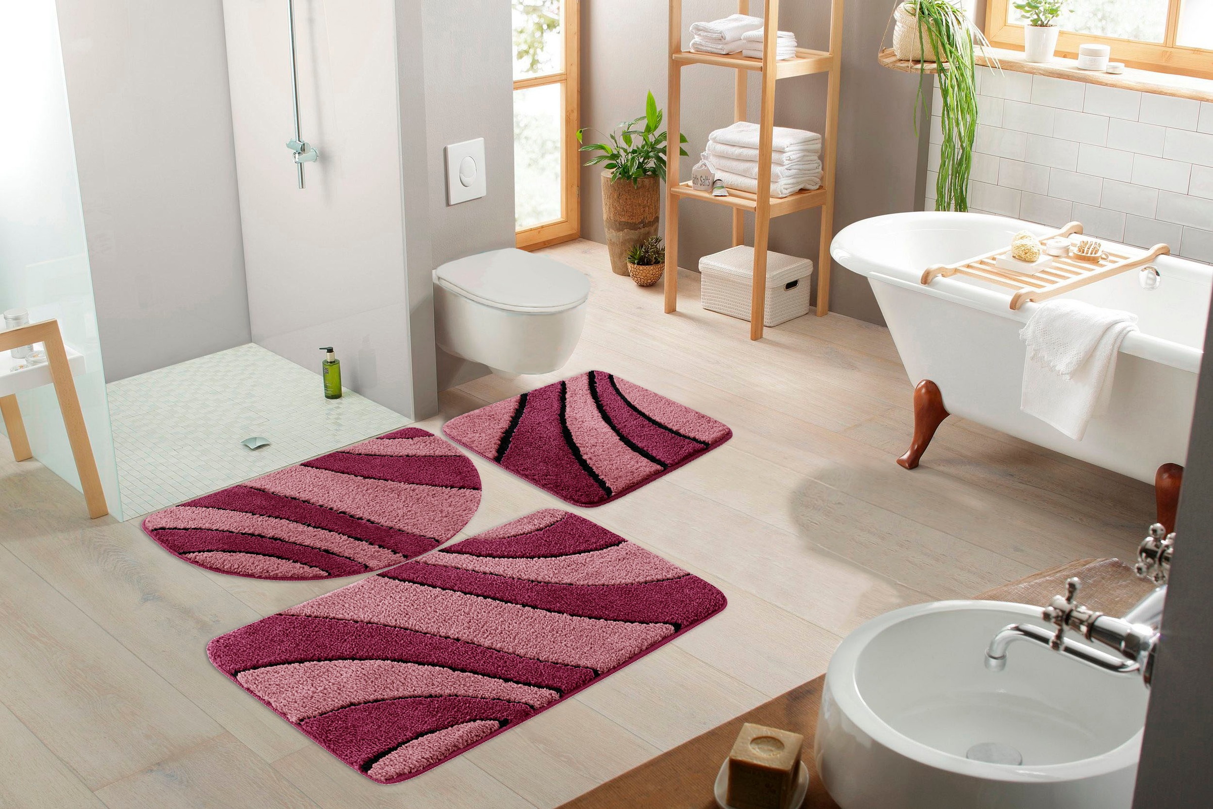 my home Badematte »Anna, Badvorleger, Badezimmer Teppich«, rutschhemmend beschichtet, fußbodenheizungsgeeignet-schnell trocknend, Badteppich, Hoch Tief Effekt, Modern, Weich, Wellen