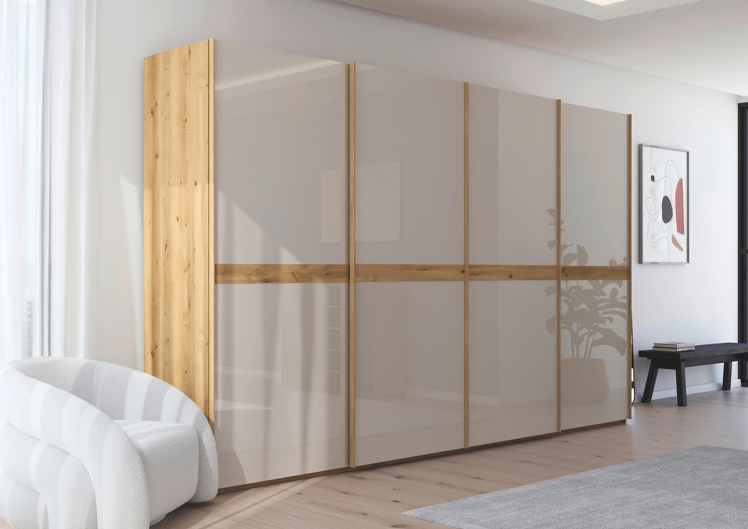 rauch Schwebetürenschrank »Kleiderschrank Schrank Garderobe Schlafzimmerschrank SCALE-LINE«, edle Optik mit Bauchbinde in Korpusfarbe mit Glasfront MADE IN GERMANY
