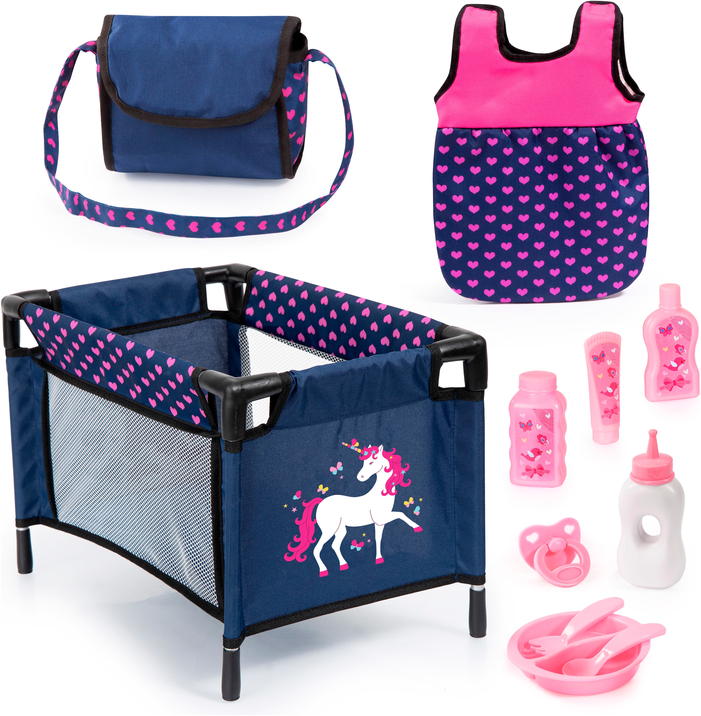 Bayer Puppenmöbel »Puppen-Reisebett und Schlafsack blau/pink«, (Set), mit Schlafsack,...