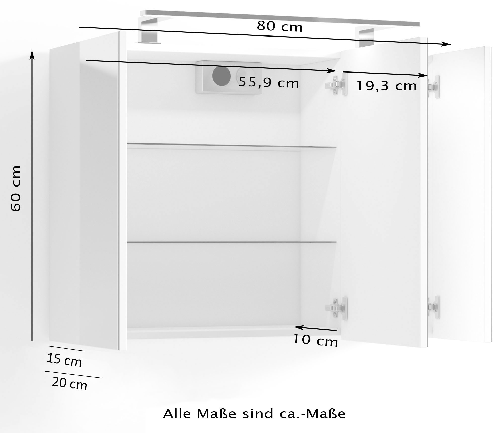 byLIVING Spiegelschrank »Spree«, Breite 80 cm, 3-türig, mit LED Beleuchtung und Schalter-/Steckdosenbox