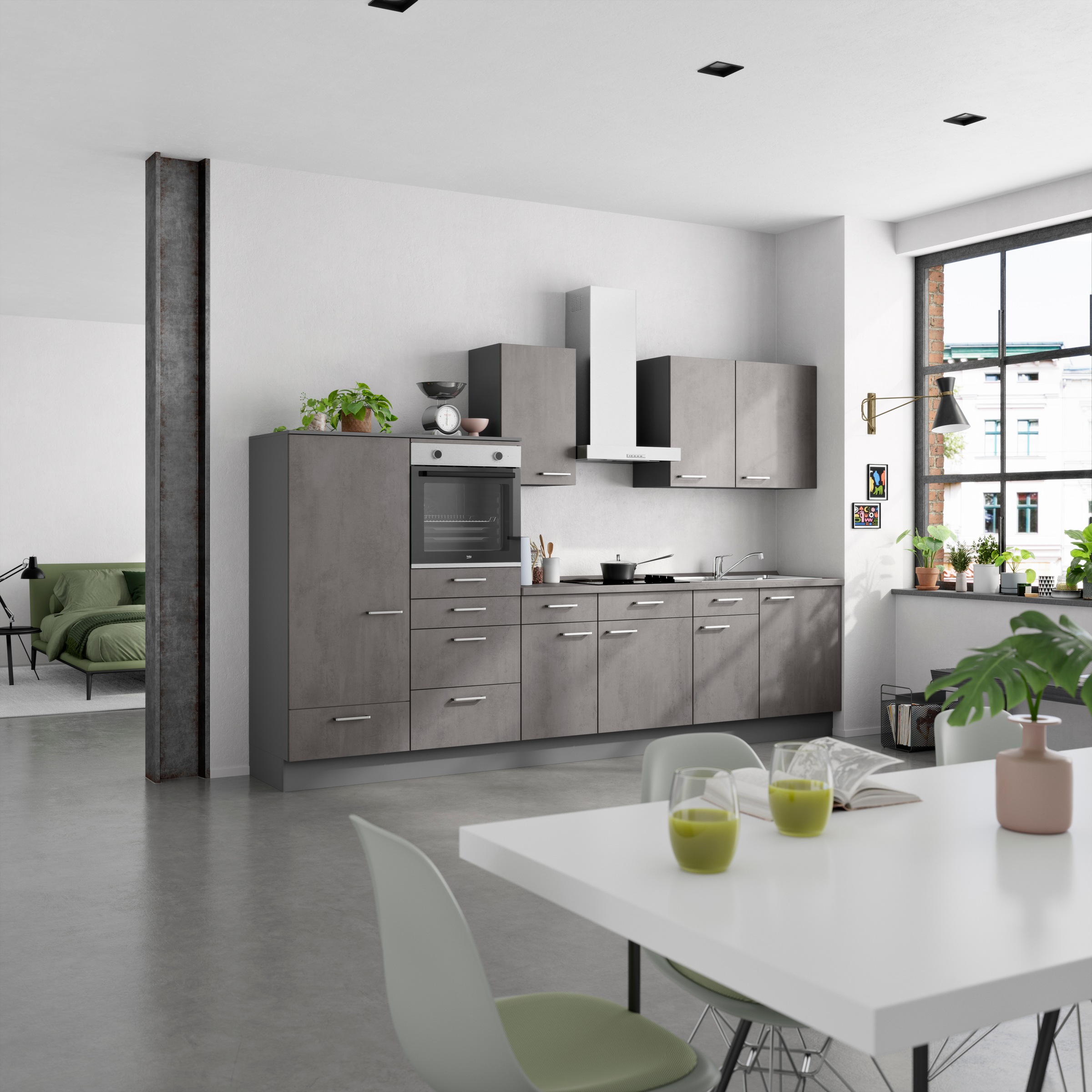 nobilia® Küchenzeile »"Riva I"« vormontiert,  Ausrichtung wählbar, Breite 330 cm, wahlw. mit E-Geräten