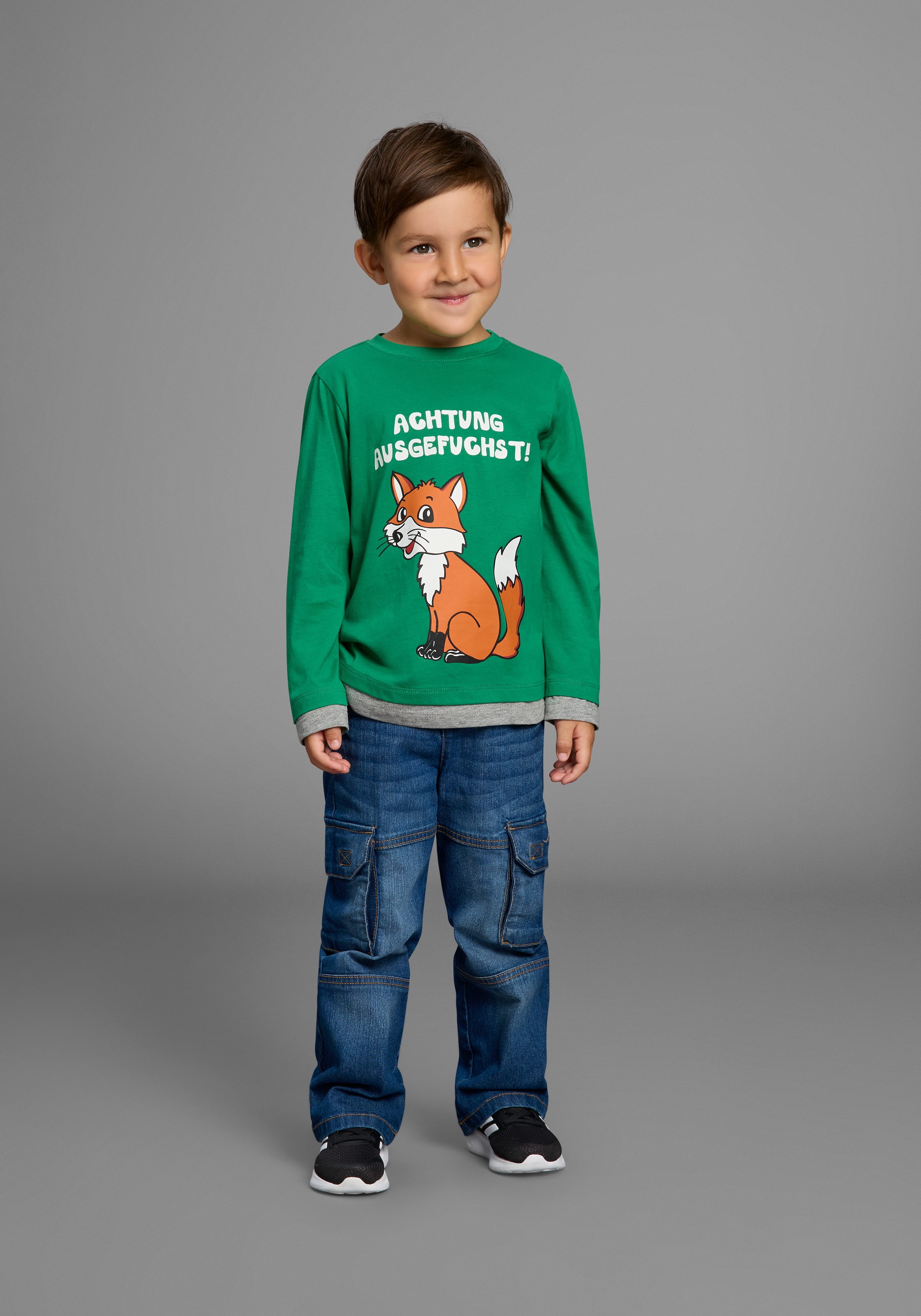 KIDSWORLD Langarmshirt »ACHTUNG AUSGEFUCHST«, Shirt mit coolem Fuchsdruck