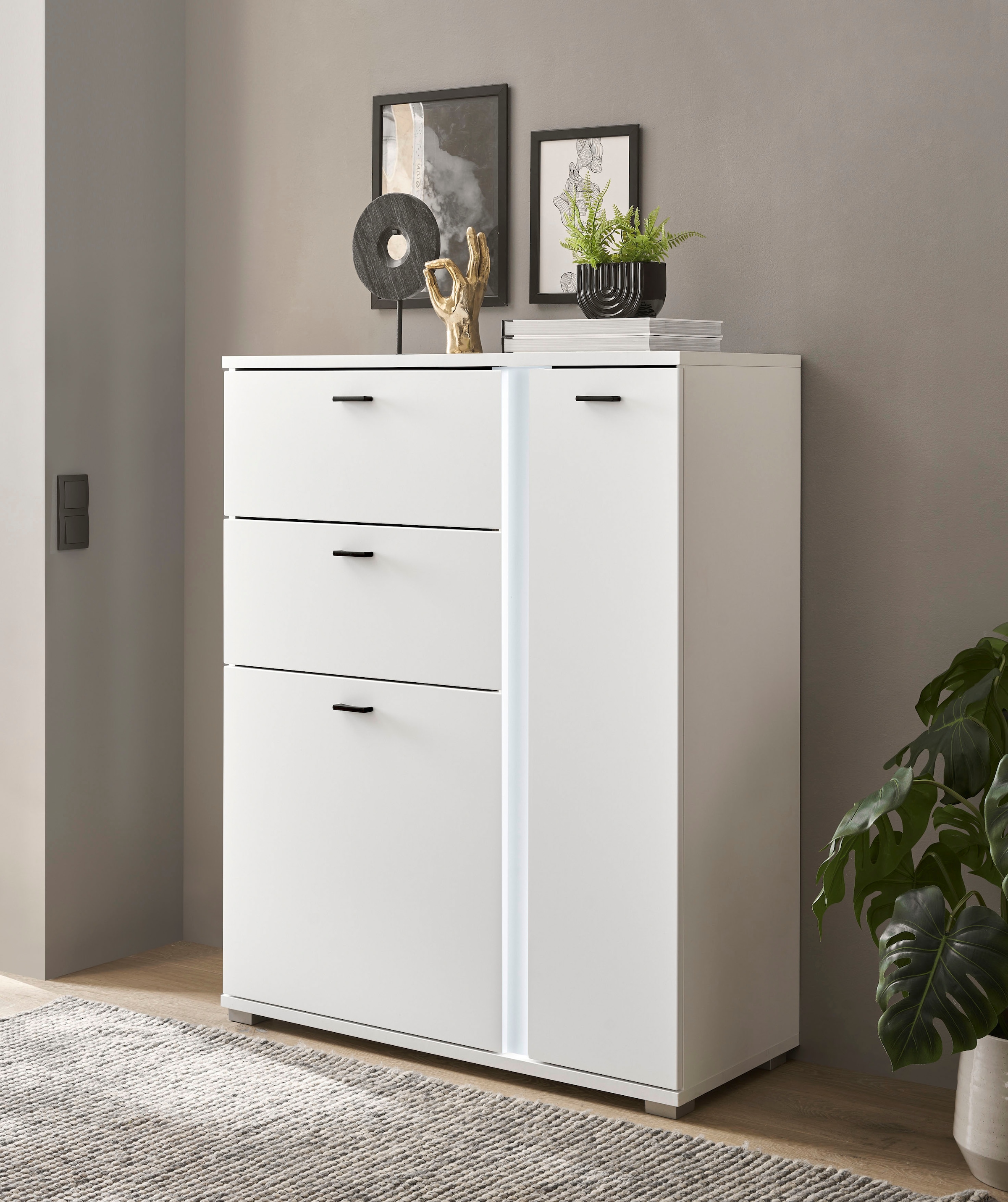INOSIGN Highboard »LONG ISLAND« 1 Stk. tlg. in moderner Trendfarbe, inklusive senkrechter Beleuchtung, Breite 100 cm Weiss Zeitloses Design mit...