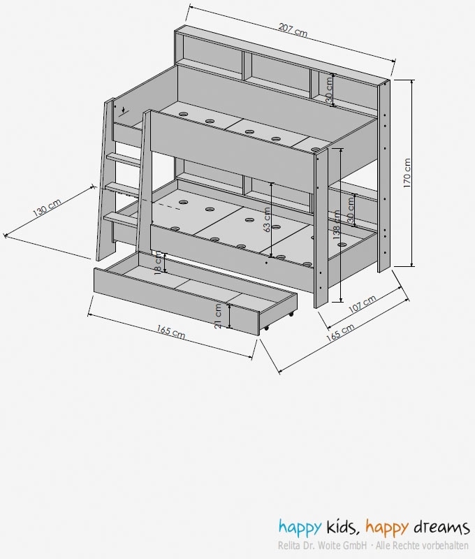Relita Etagenbett »Sway«, 2 Liegeflächen, mit Leiter, rückseitige Regale, wahlweise mit Matratze