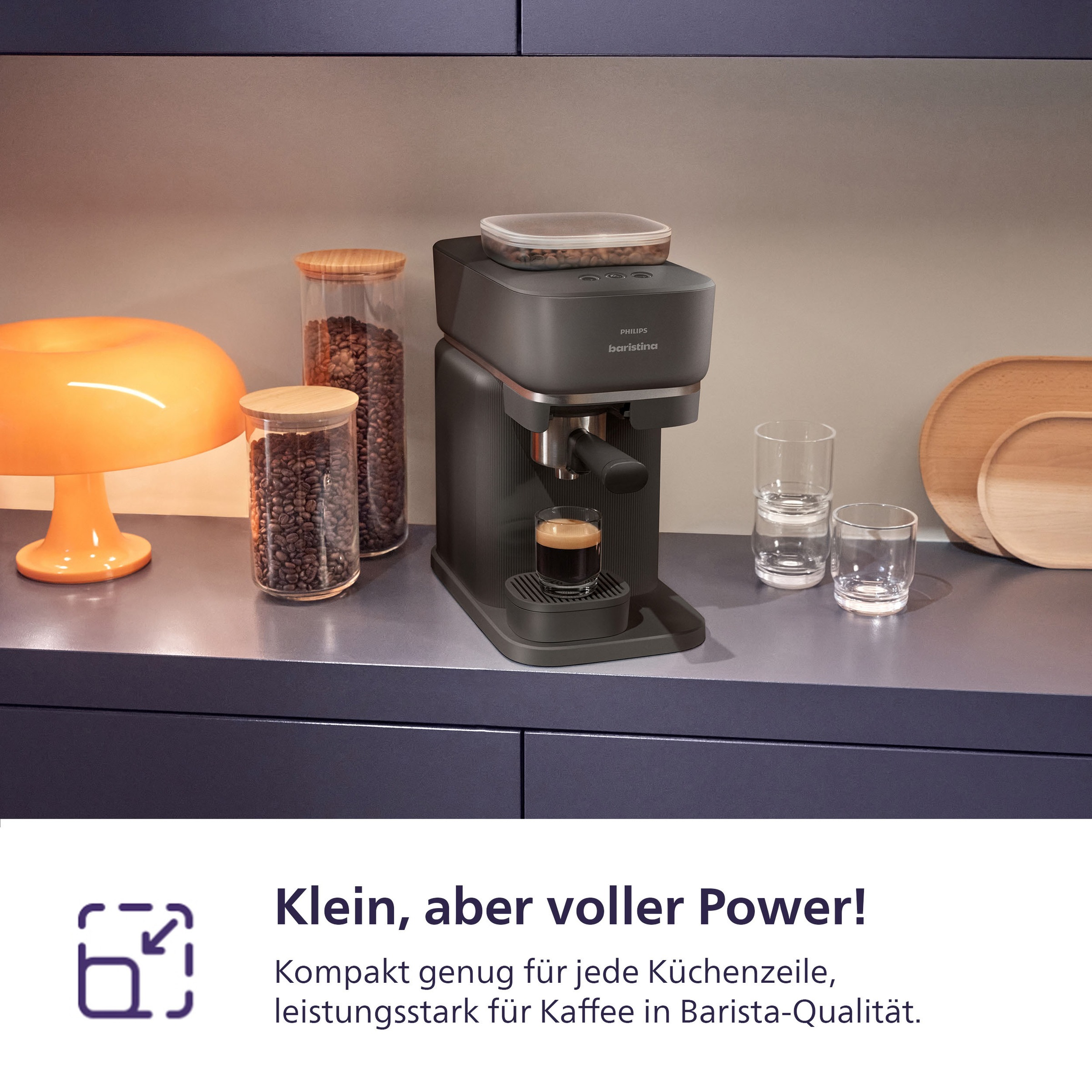 PHILIPS baristina Espressomaschine »BAR308/60 mit Mahlwerk für ganze Bohnen, Milchaufschäumer inkl.« 16 bar Pumpendruck, Schwarzgrau