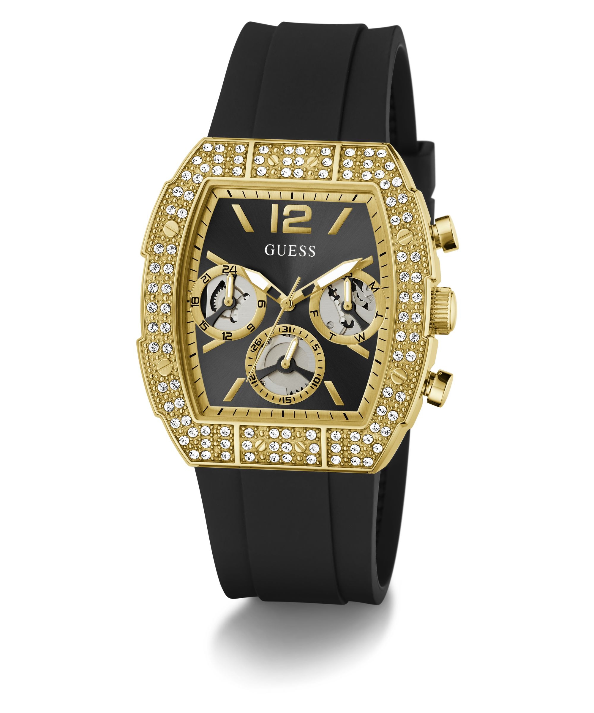 Guess Multifunktionsuhr »PHOENIX QUANTUM« Quarzuhr, Armbanduhr, Herrenuhr, Silikonarmband, analog, Wochentag