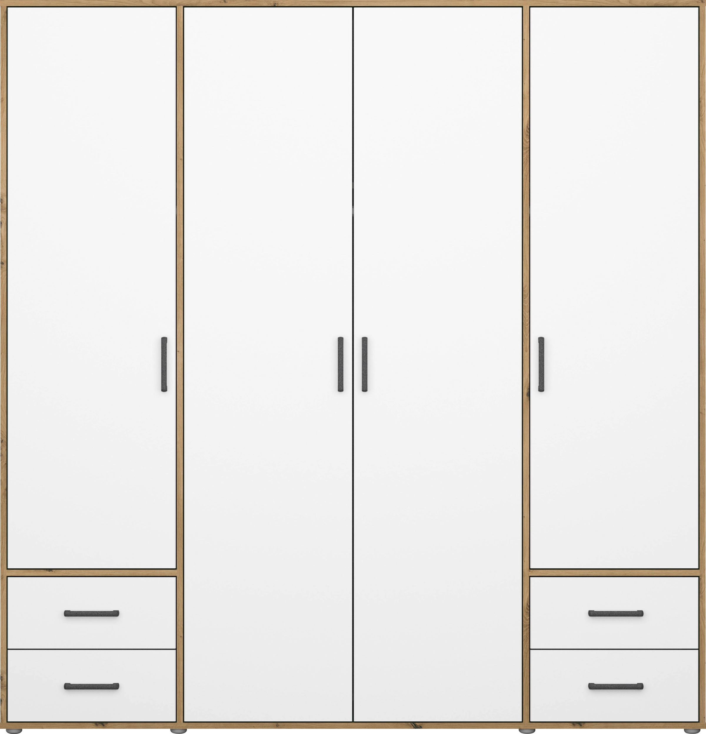 rauch Drehtürenschrank »Kleiderschrank Schrank Garderobe Wäscheschrank VOYAGER«, (in 3 verschiedenen Ausstattungen BASIC/CLASSIC/PREMIUM), moderne Griffe in Graumetallic mit Außenschubkästen MADE IN GERMANY