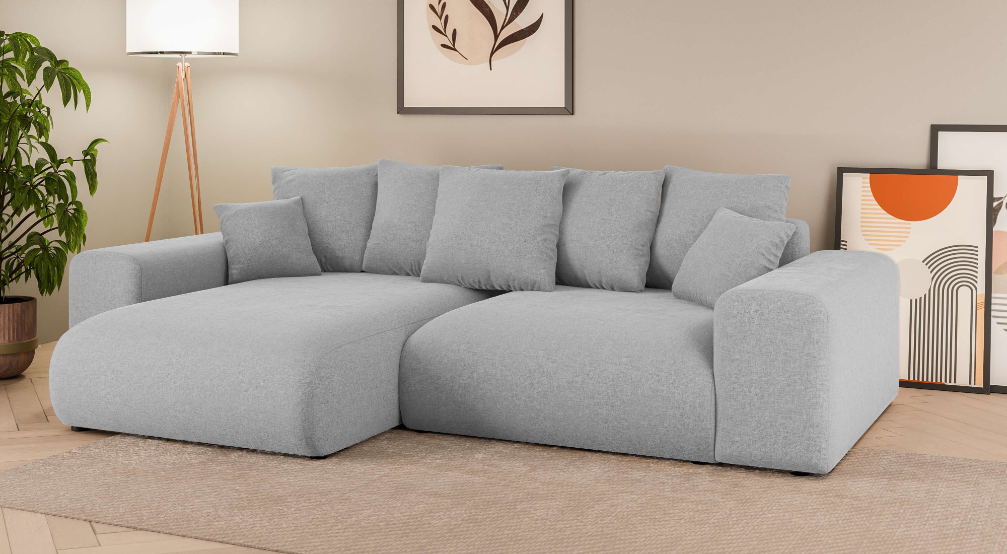 Home affaire Ecksofa »LAKESIDE mit Bettfunktion und Bettkasten, B/T/H 257/166/84 cm«, L-Form, Recamiere beidseitig montierbar, Wellenunterfederung