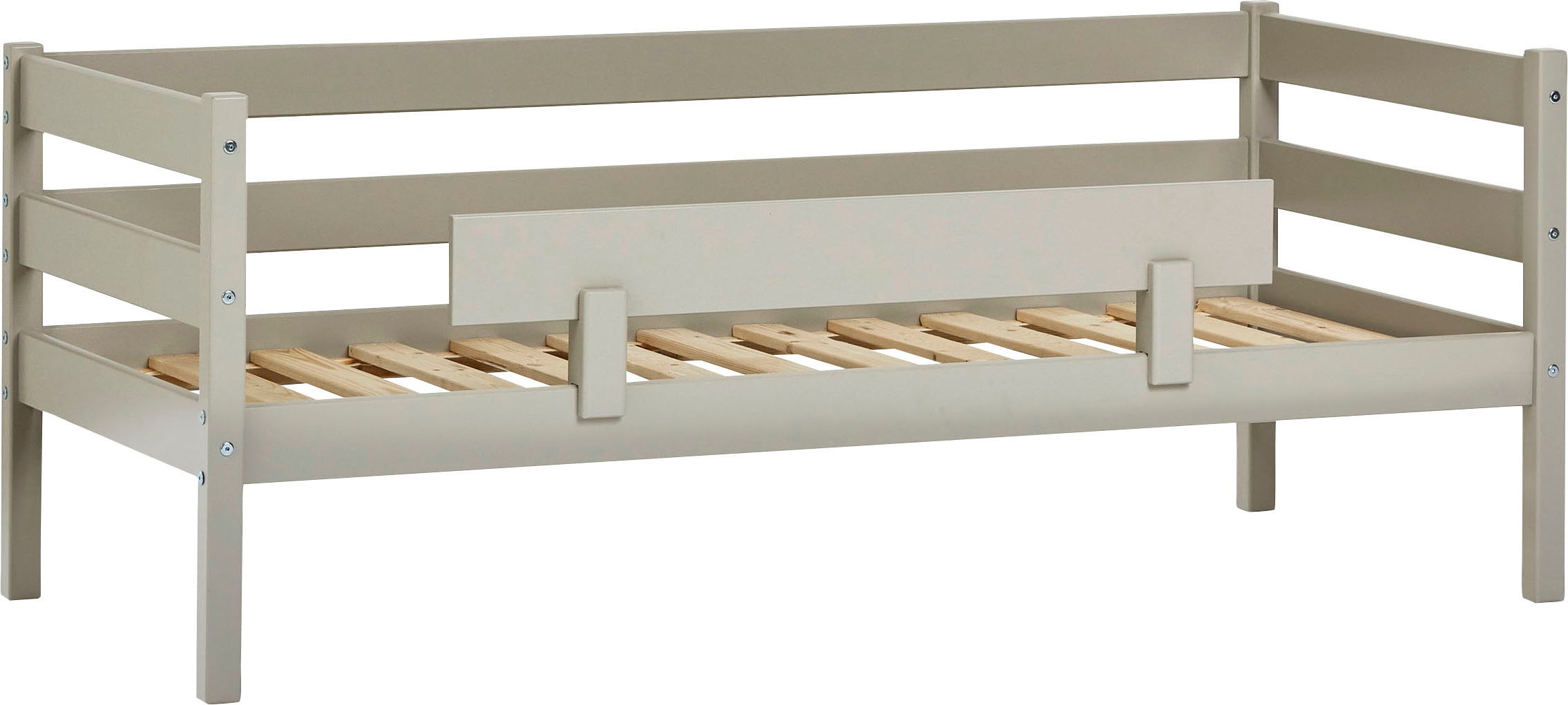 Einzelbett „ECO Comfort“, (Set), mit Rollrost in 8 Farben, wahlweise mit Matratze und Absturzsicherung, Dove Grey ohne Matratze, mit Rausfallschutz