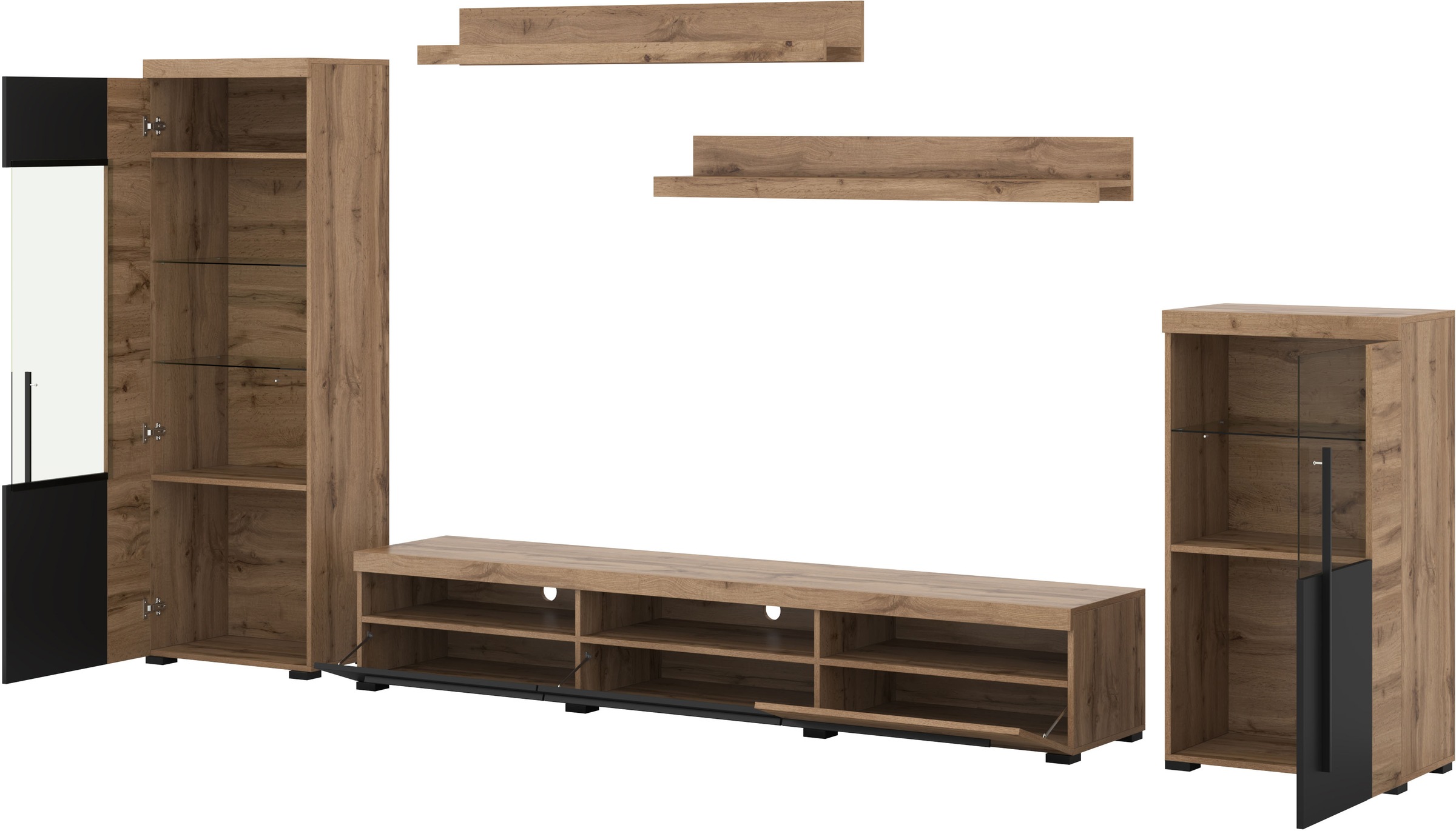 INOSIGN Wohnwand »Roger,Breite 270 cm moderne Mediawand ohne Beleuchtung«, (Set, 5 St.), Anbuwand (Set,5-St) viel Stauraum, Vitrinen mit Glastür