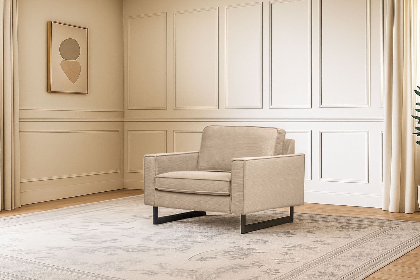 Places of Style Loveseat »Pinto 105 cm, Cord, Chenille, Lederoptik«, mit Keder, Metallfüßen und auch in Cord Bezug erhältlich