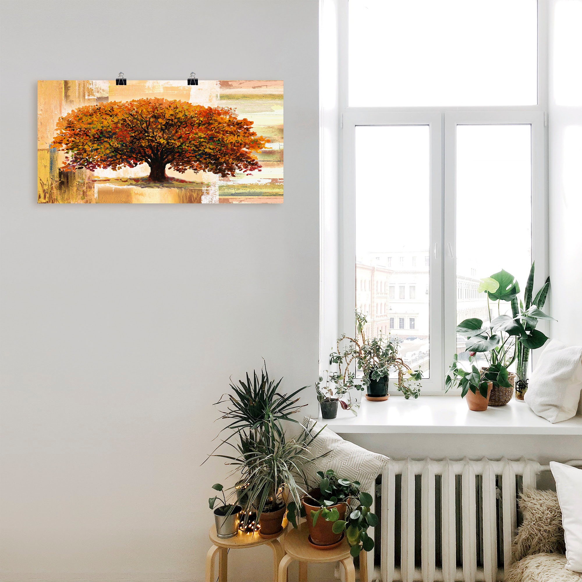 Artland Wandbild »Herbstbaum auf abstraktem Hintergrund«, Bäume, (1 St.), als Alubild, Outdoorbild, Leinwandbild, Poster in verschied. Größen