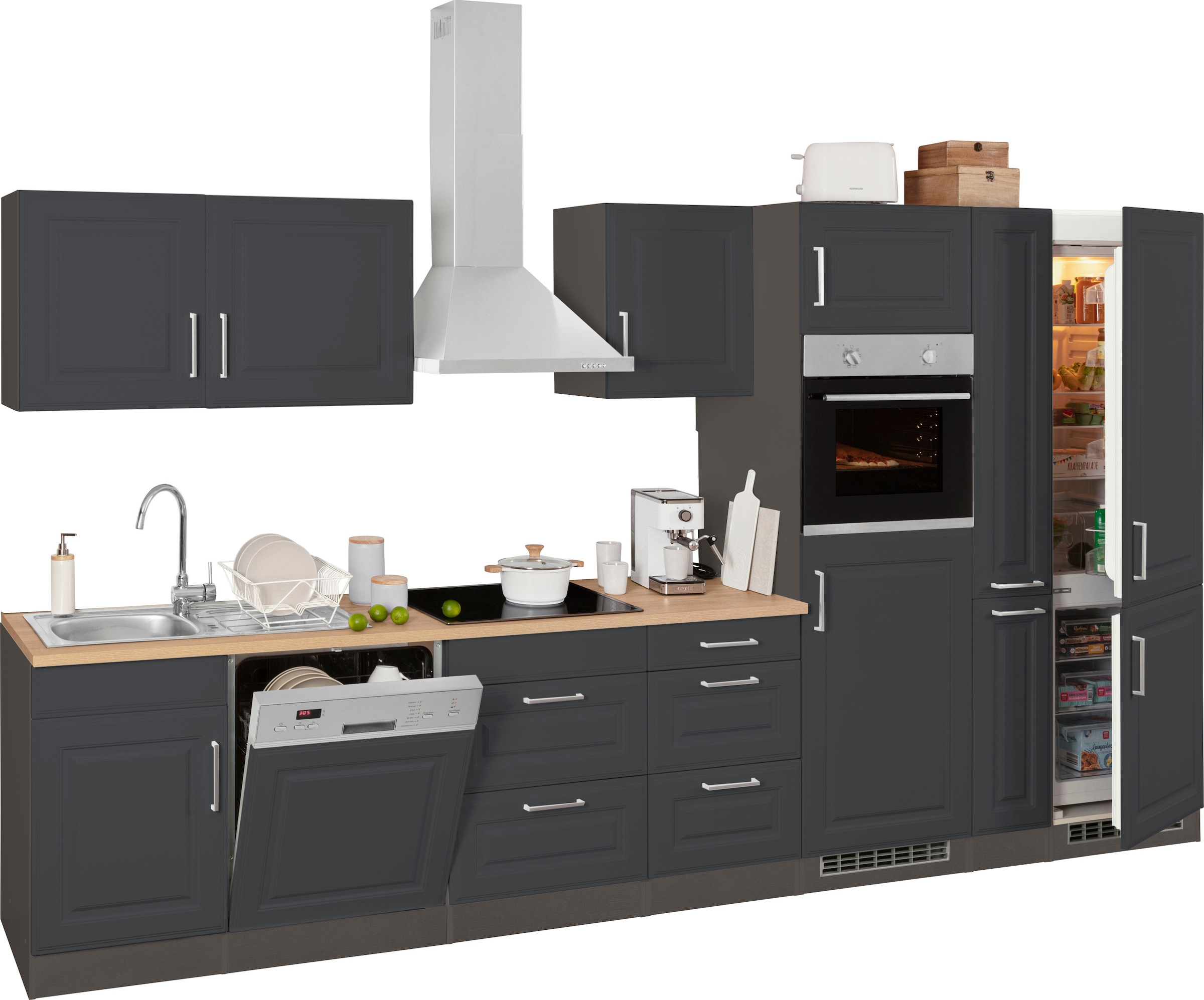HELD MÖBEL Küchenzeile »Stockholm«, Breite 370 cm, mit hochwertigen MDF Fronten im Landhaus-Stil
