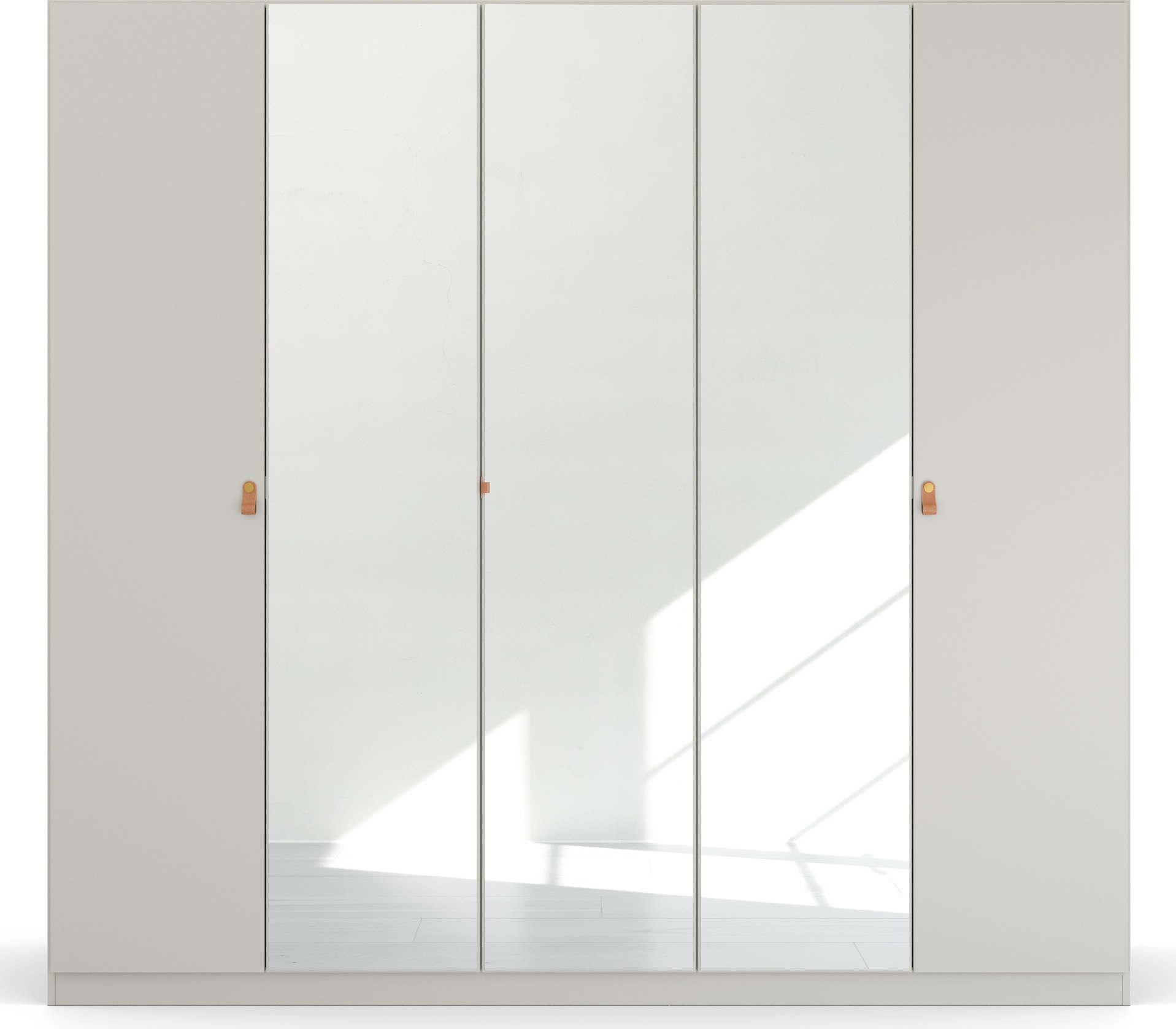 rauch Drehtürenschrank »Homey by Quadra Spin«, mit Grifflaschen aus weichem, cognacbraunem Leder, mit Spiegel