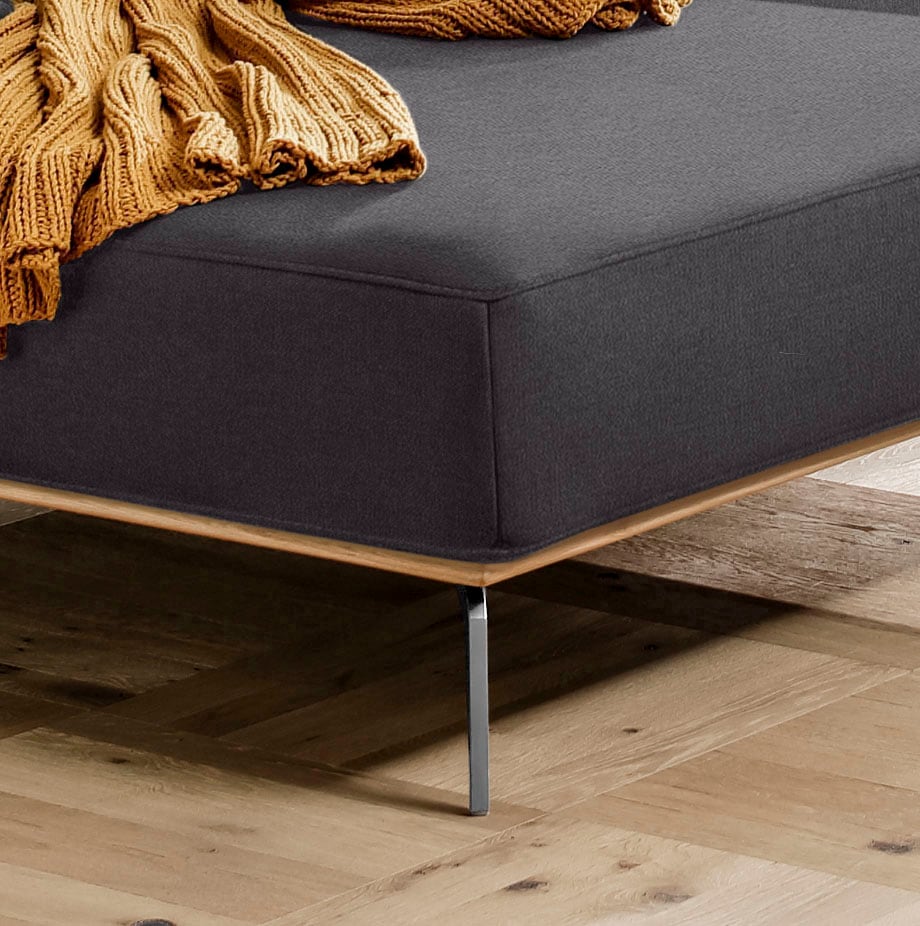 W.SCHILLIG Ecksofa »run, Designsofa, bequem, L-Form«, mit elegantem Holzsockel, Füße in Chrom glänzend, Breite 299 cm