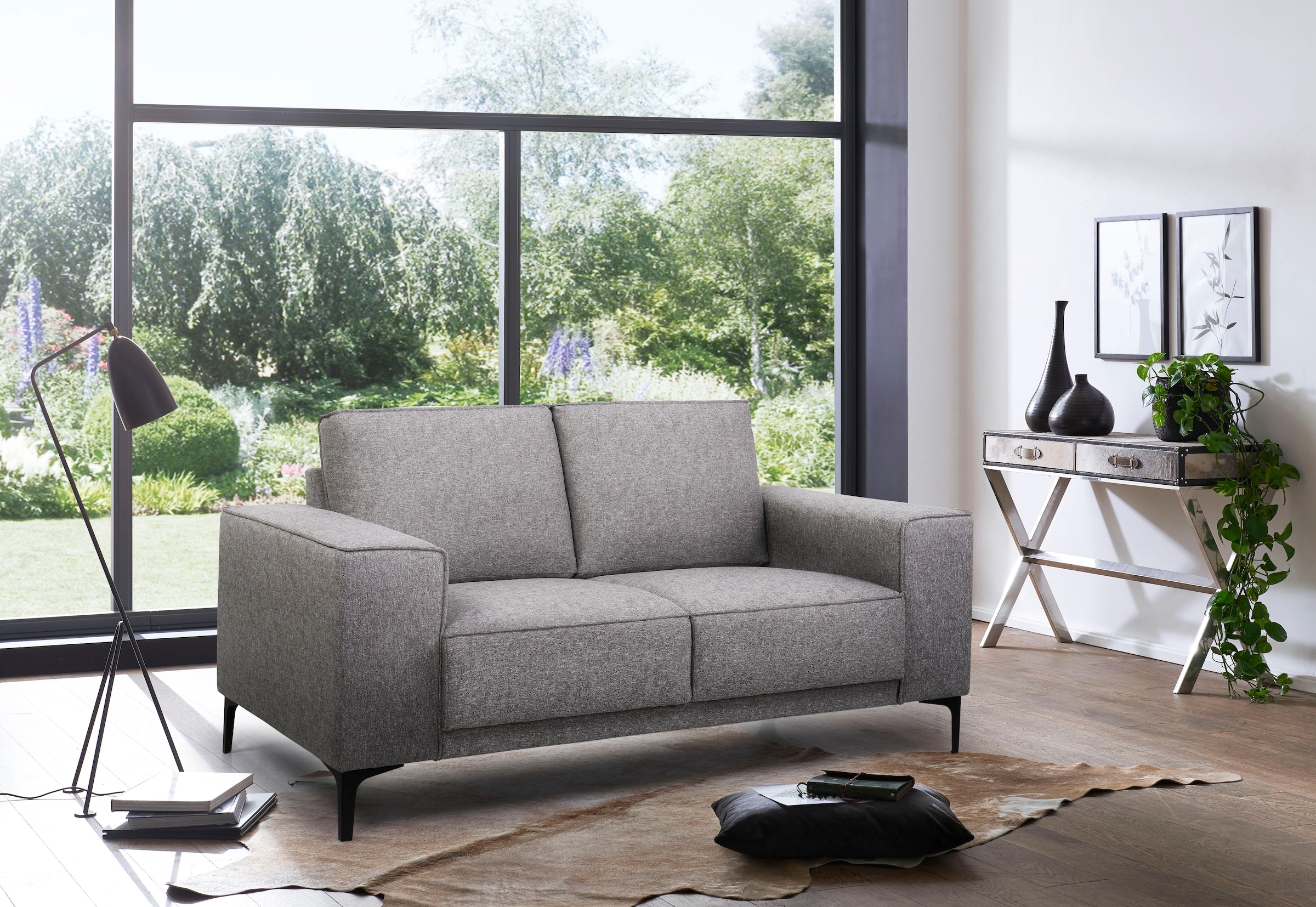 Places of Style 2-Sitzer »Kompaktsofa Oland, Struktur, Flachgewebe, Luxus-Microfaser, Boucle«, 164 cm, Wellenunterfederung, Skandi-Design, Metallfüße