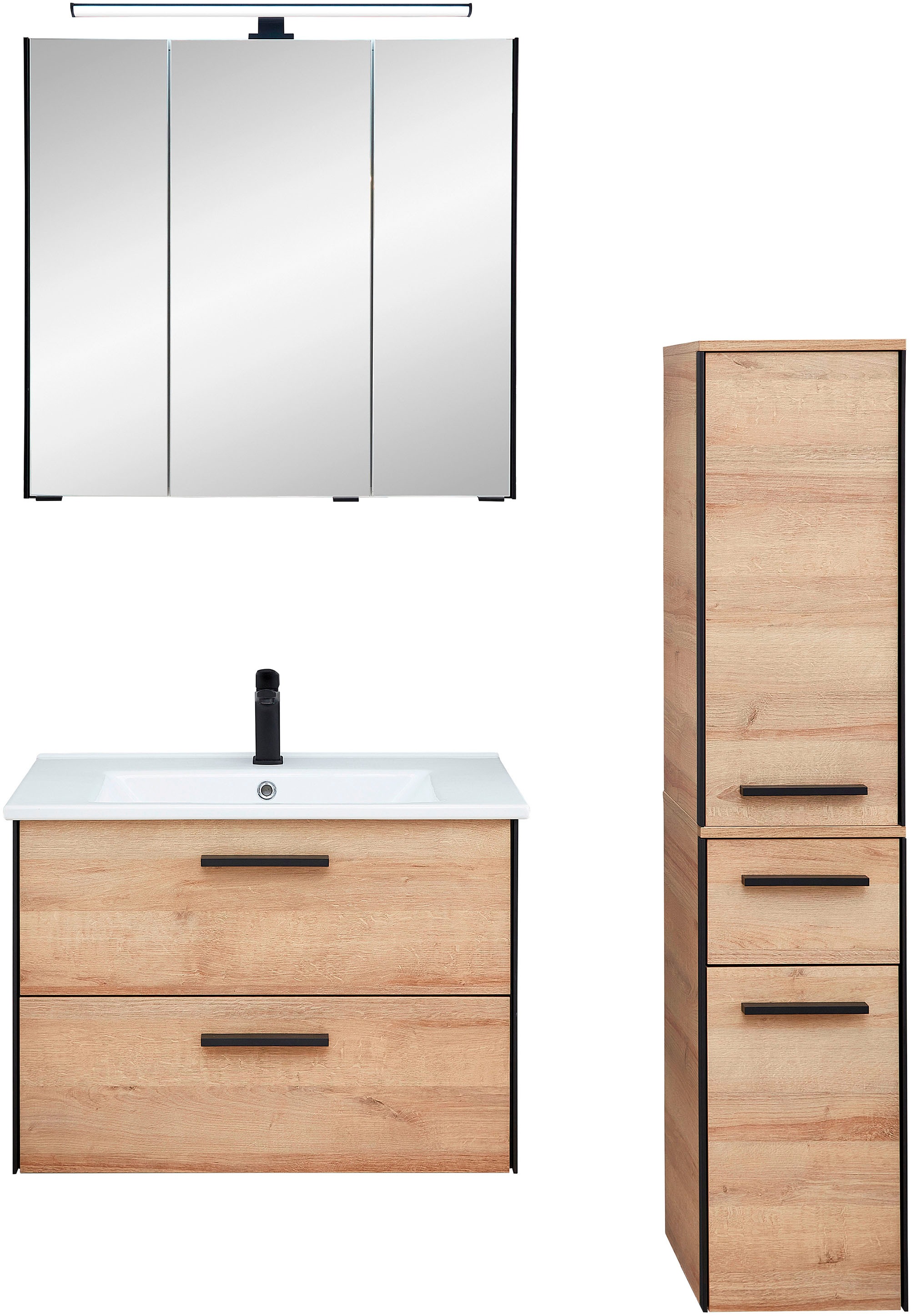 Saphir Badmöbel-Set »Quickset 395 3-teilig, Keramikwaschtisch mit LED-Spieg günstig online kaufen